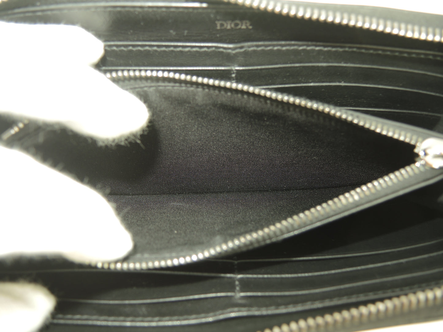 クリスチャンディオールオム ロングウォレット レザー黒青 ジップアラウンド長財布@10-BO-1212