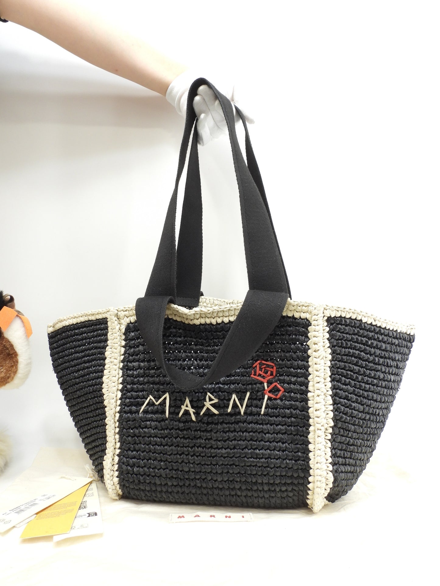 マルニ 2wayトートバッグ カゴバッグ レーヨン黒ベージュ ハンドバッグ 極美品@ 3