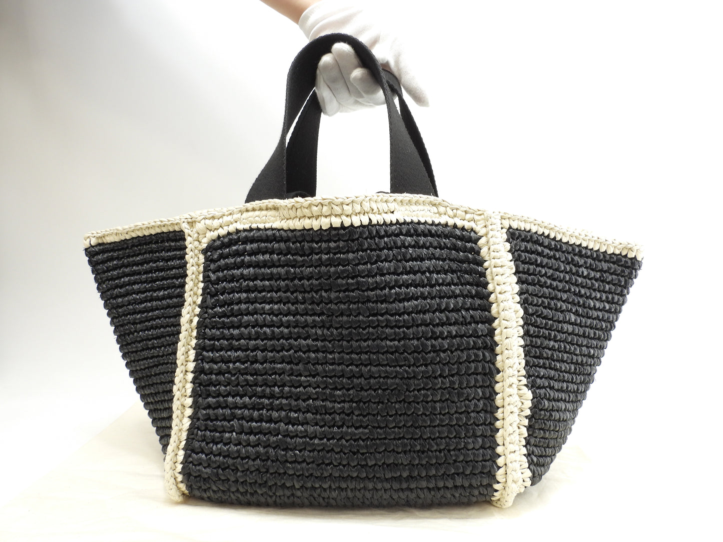 マルニ 2wayトートバッグ カゴバッグ レーヨン黒ベージュ ハンドバッグ 極美品@ 3