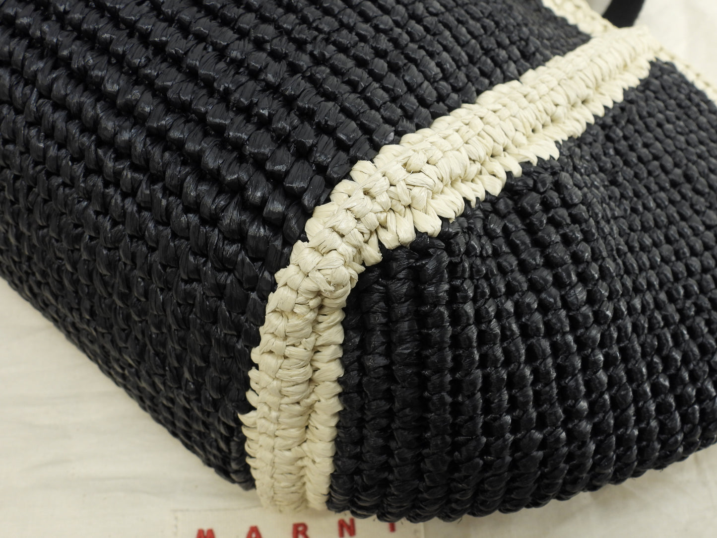 マルニ 2wayトートバッグ カゴバッグ レーヨン黒ベージュ ハンドバッグ 極美品@ 3