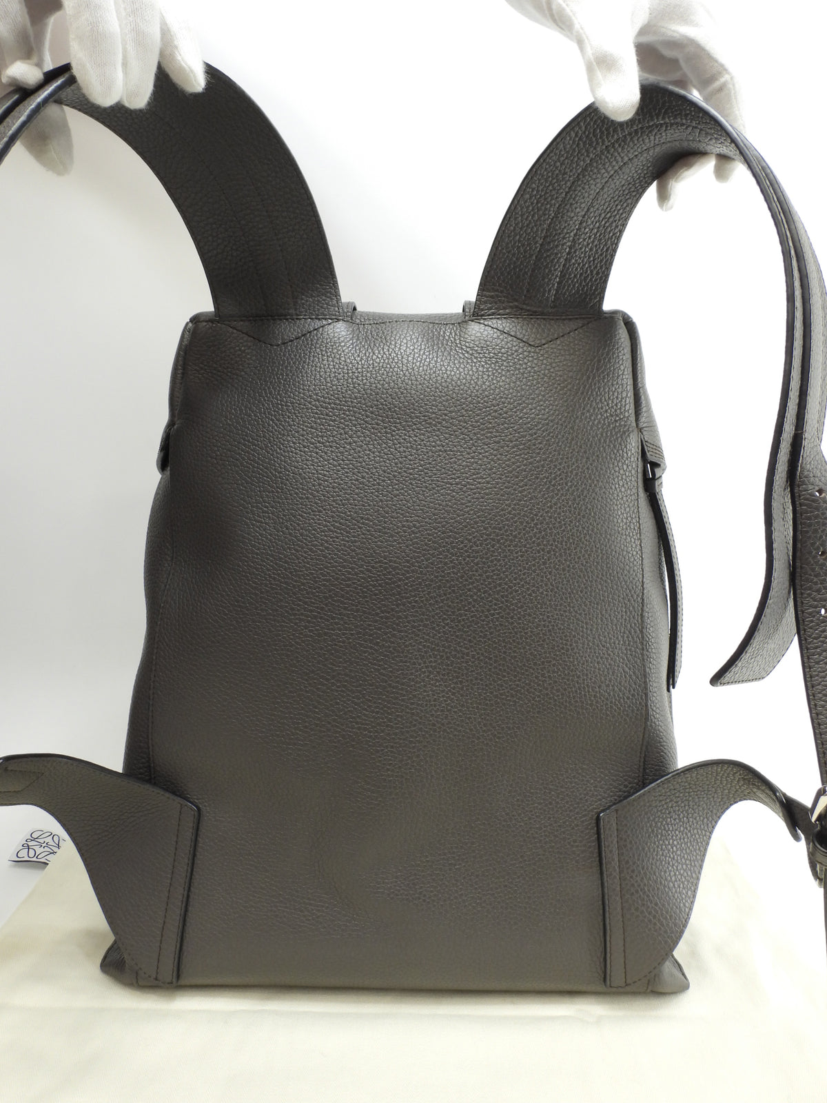 ロエベ Tバックパック レザー灰 メンズリュックサック 美品@061711