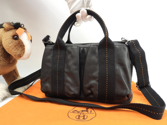 エルメス キャラバンホリゾンタルPM レザー黒 クロスボディバッグ 2wayハンドバッグ 美品@ 58