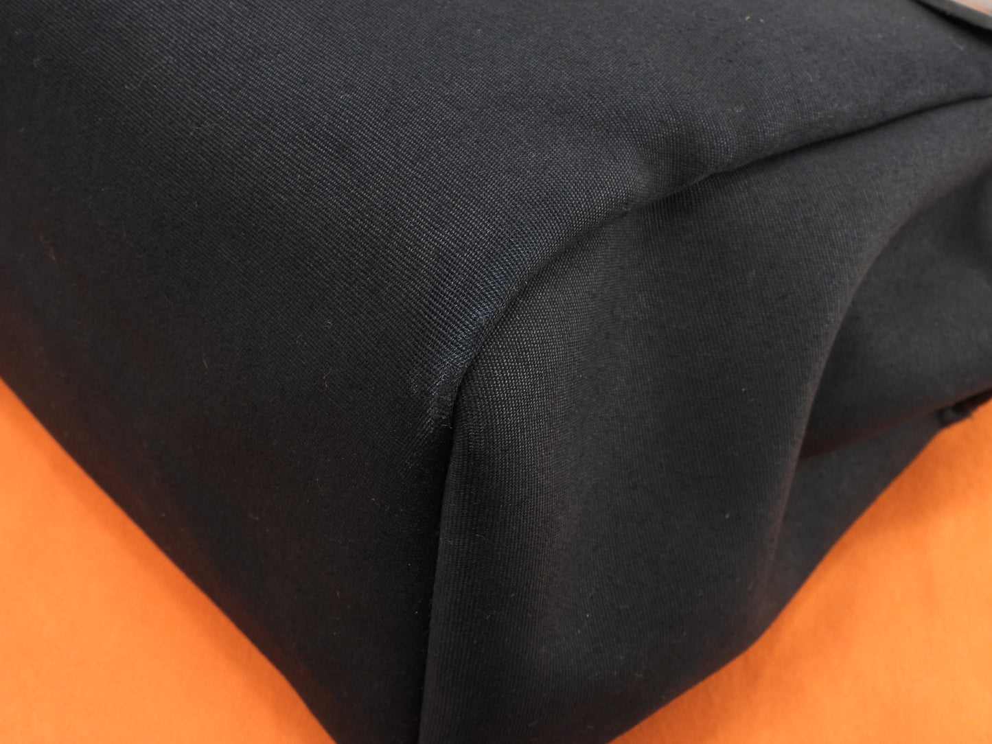 エルメス カバスMM エールバッグ コットン黒/黒革 トートバッグ 美品@□F