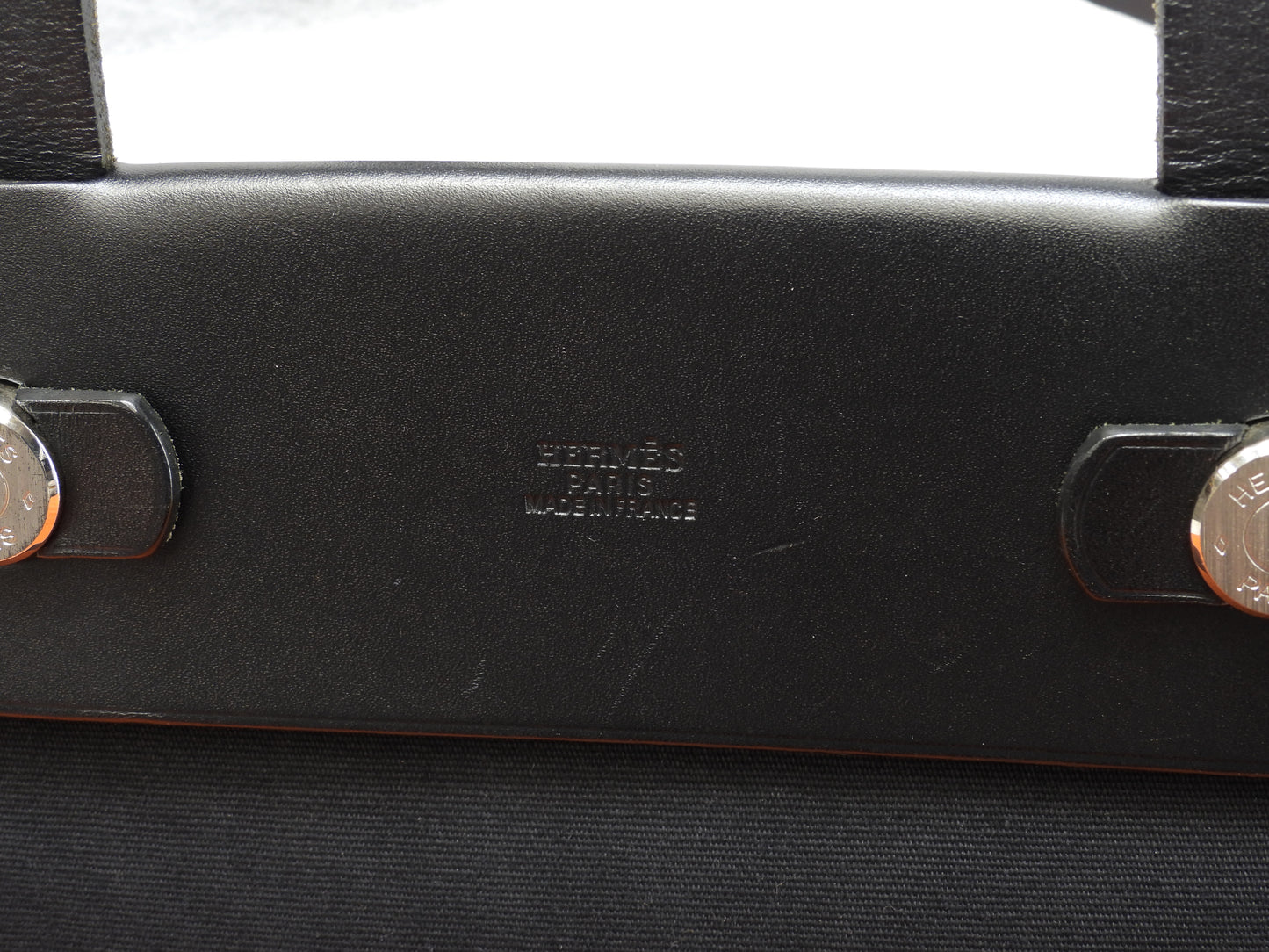 エルメス カバスMM エールバッグ コットン黒/黒革 トートバッグ 美品@□F