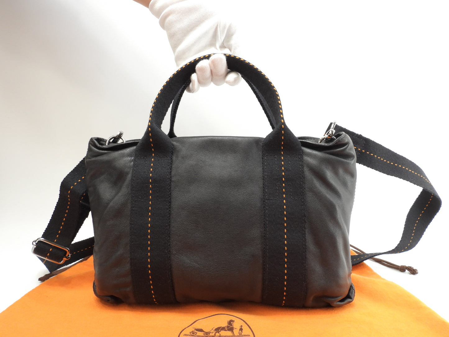 エルメス キャラバンホリゾンタルPM レザー黒 クロスボディバッグ 2wayハンドバッグ 美品@ 58