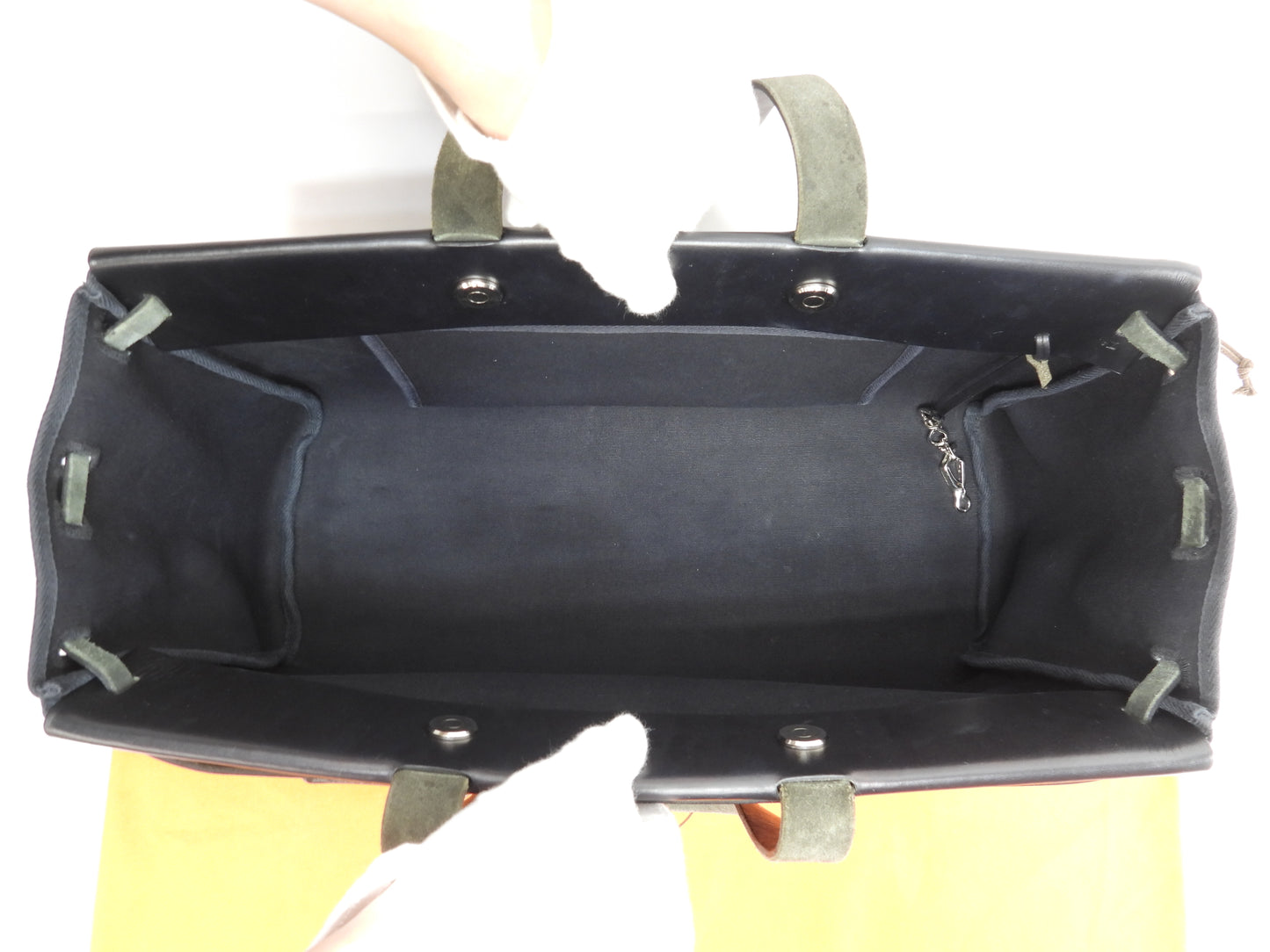 エルメス カバスMM エールバッグ コットン黒/黒革 トートバッグ 美品@□F