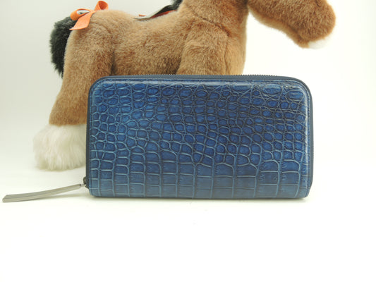 池田工芸 ラウンドジップ長財布大 クロコダイルポロサス 紺 ロングウォレット 極美品@ 1