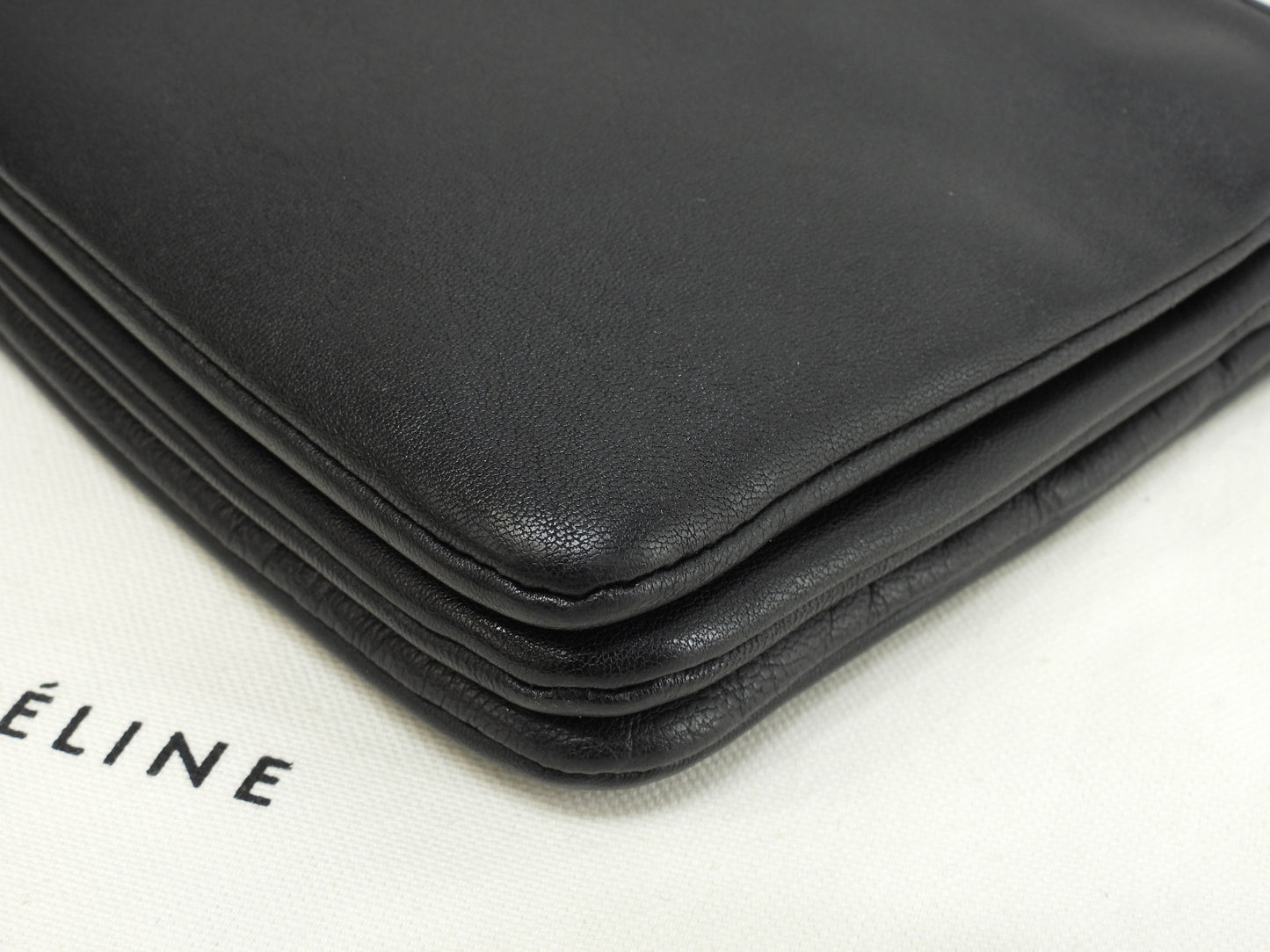 セリーヌ トリオスモール レザー 黒 ゴールド金具 ポシェット クロスボディバッグ@S-CU-0135