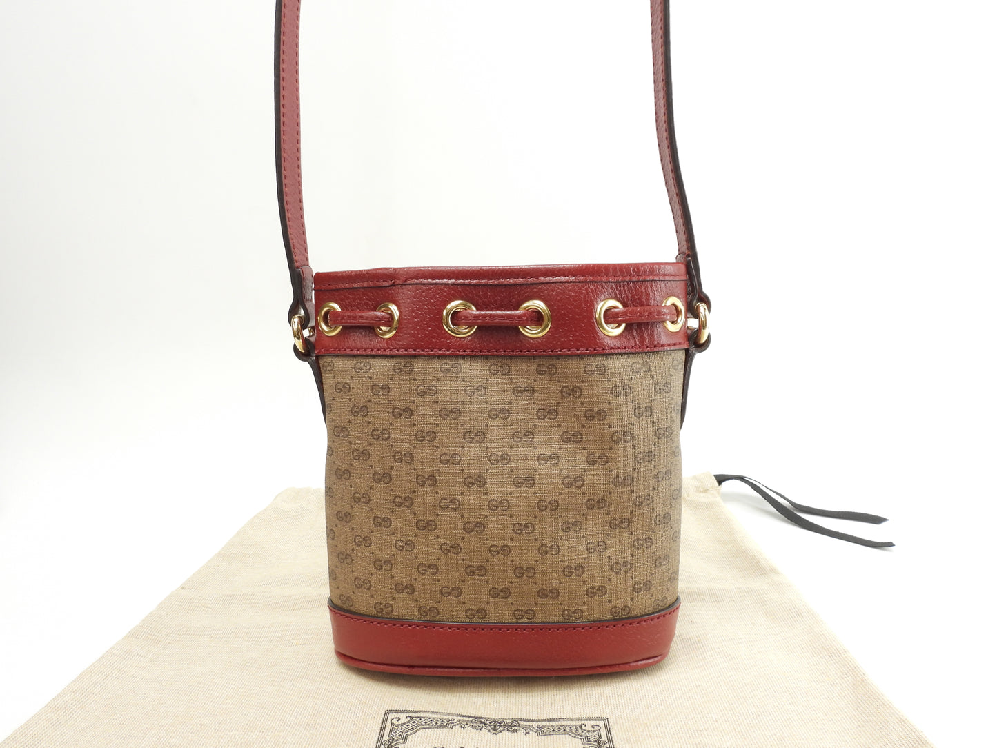グッチ 巾着ポシェット ドラえもん マイクロGG茶赤 クロスボディバッグ 極美品@ 14