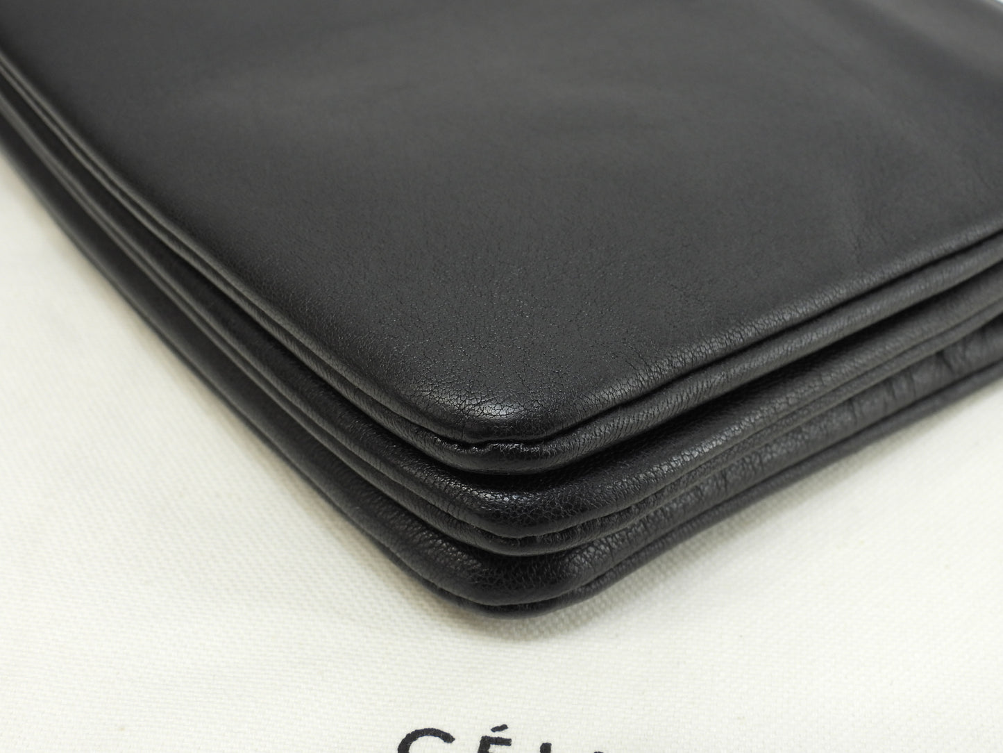 セリーヌ トリオスモール レザー 黒 ゴールド金具 ポシェット クロスボディバッグ@S-CU-0135