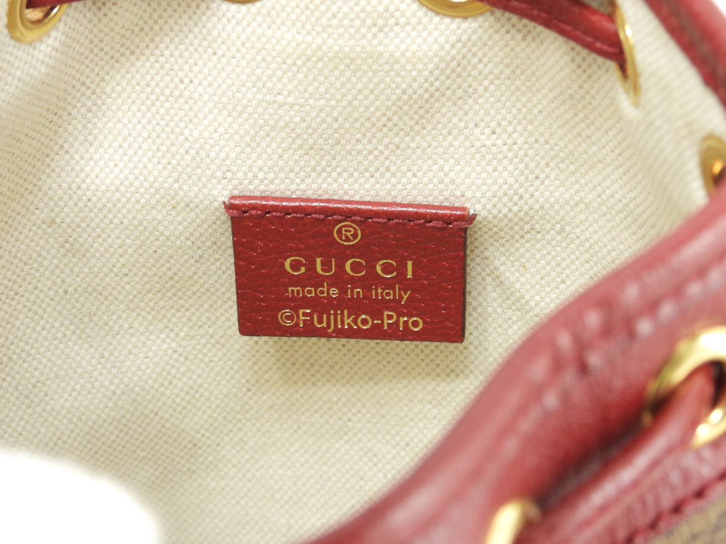 グッチ 巾着ポシェット ドラえもん マイクロGG茶赤 クロスボディバッグ 極美品@ 14