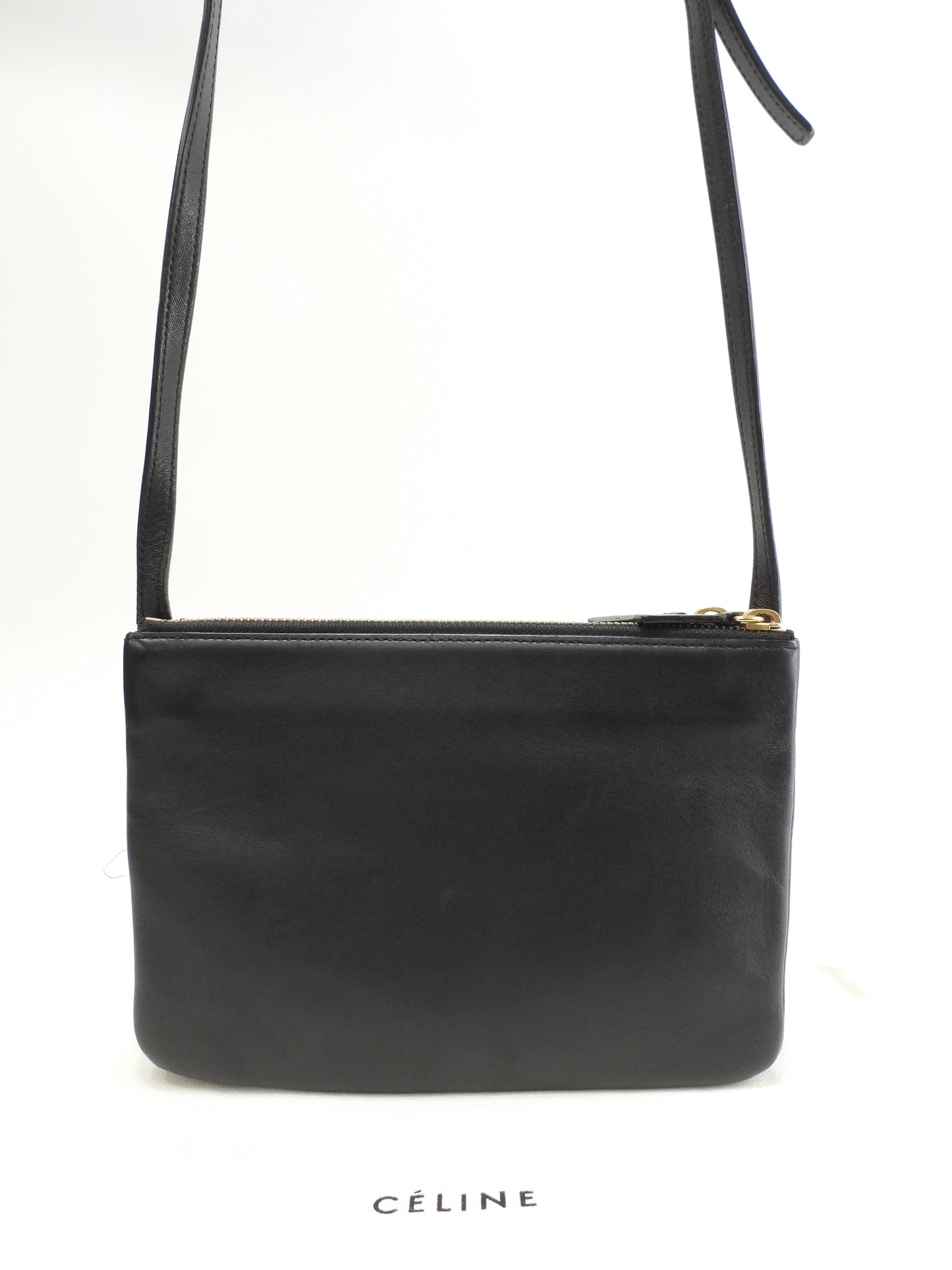 セリーヌ トリオスモール レザー 黒 ゴールド金具 ポシェット クロスボディバッグ@S-CU-0135