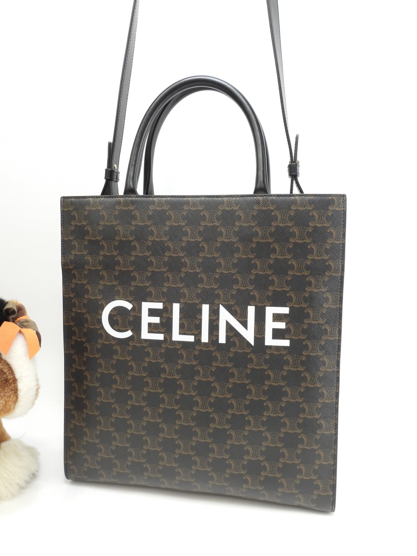 セリーヌ ミディアムバーティカルカバ トリオンフ 黒黒 s付ハンドバッグ トートバッグ 美品@F-SL-3200