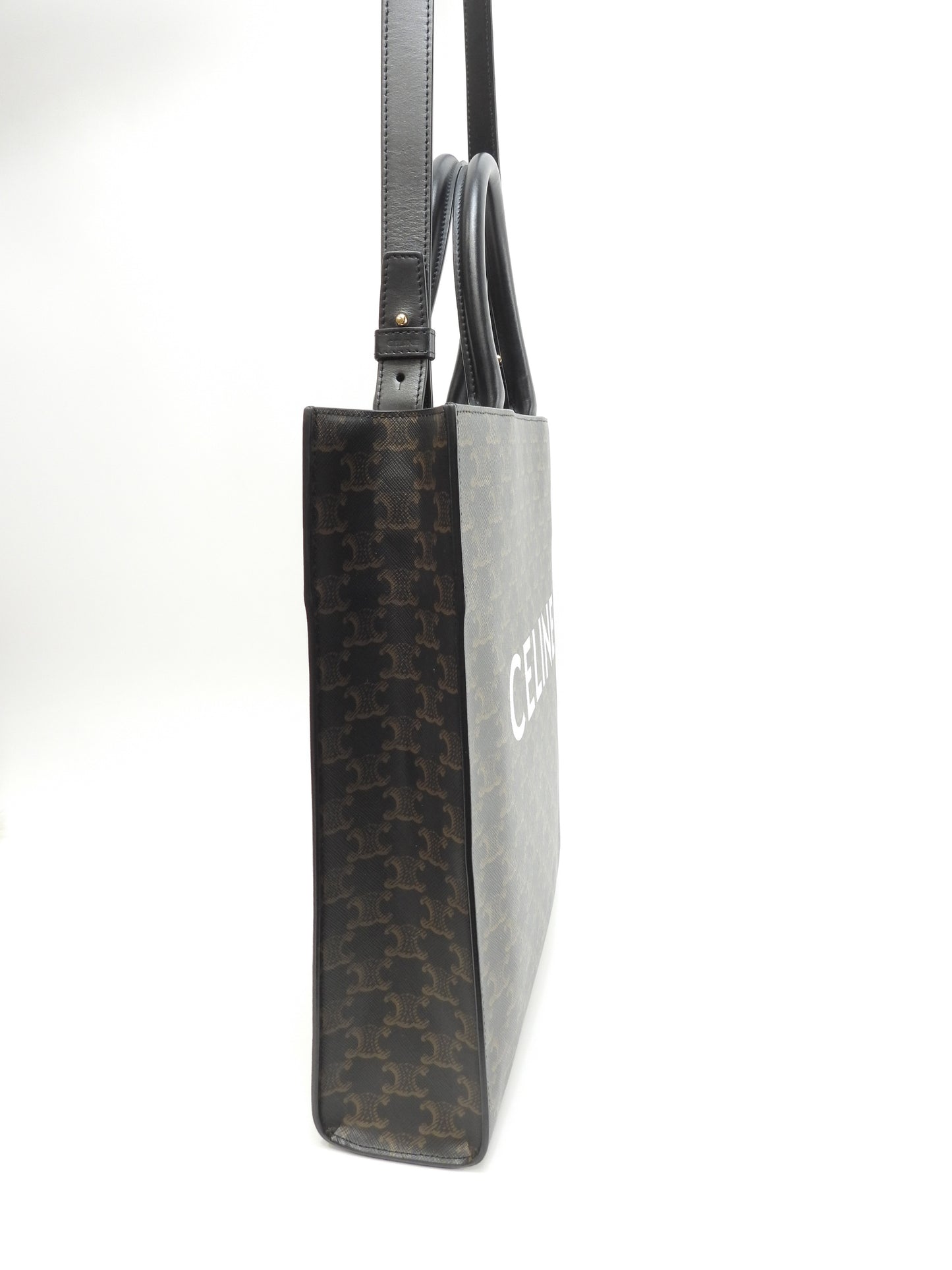 セリーヌ ミディアムバーティカルカバ トリオンフ 黒黒 s付ハンドバッグ トートバッグ 美品@F-SL-3200