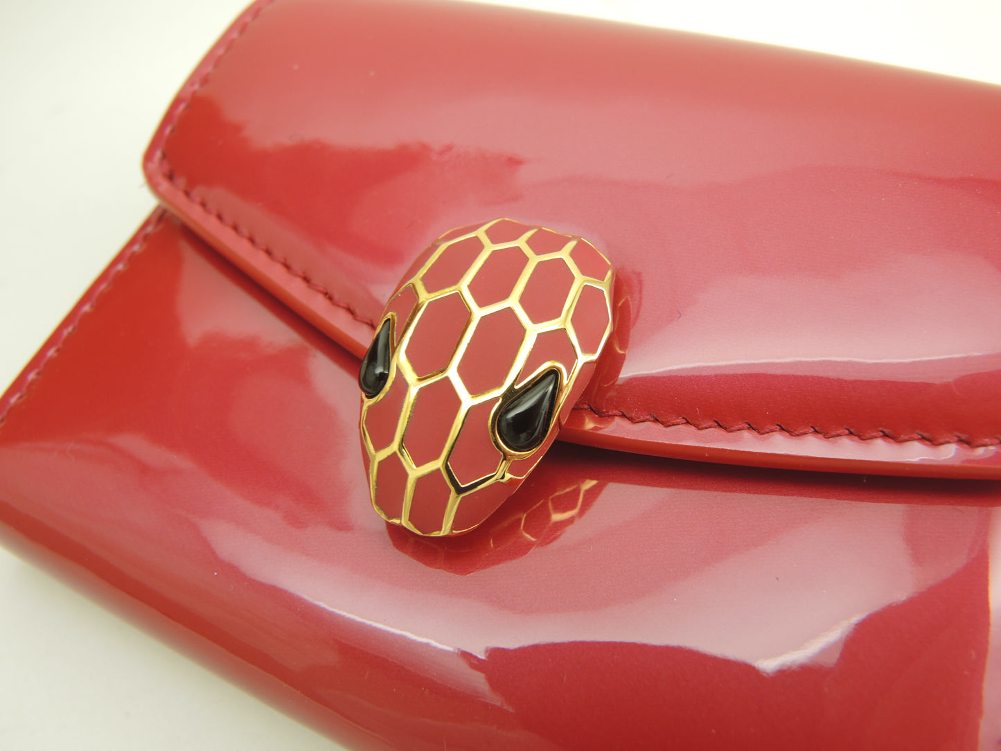 ブルガリ 三折財布 セルペンティ エナメルレザー/濃ピンク フォーエバー ミニ財布 未使用@ 15