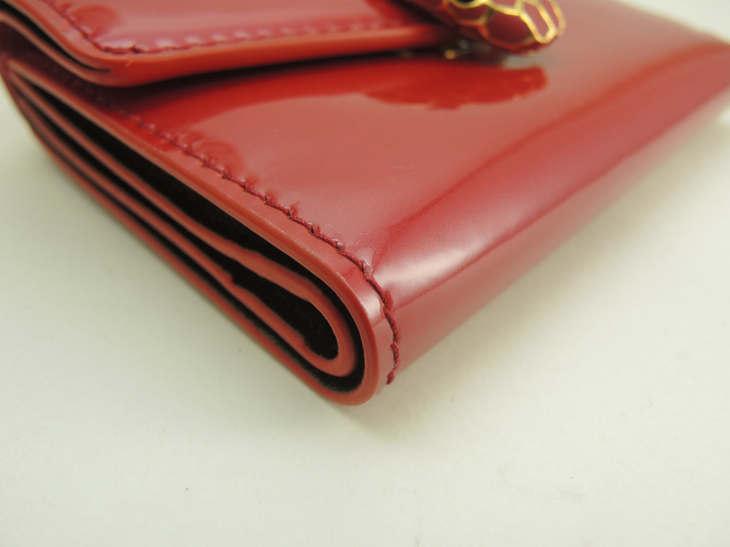 ブルガリ 三折財布 セルペンティ エナメルレザー/濃ピンク フォーエバー ミニ財布 未使用@ 15