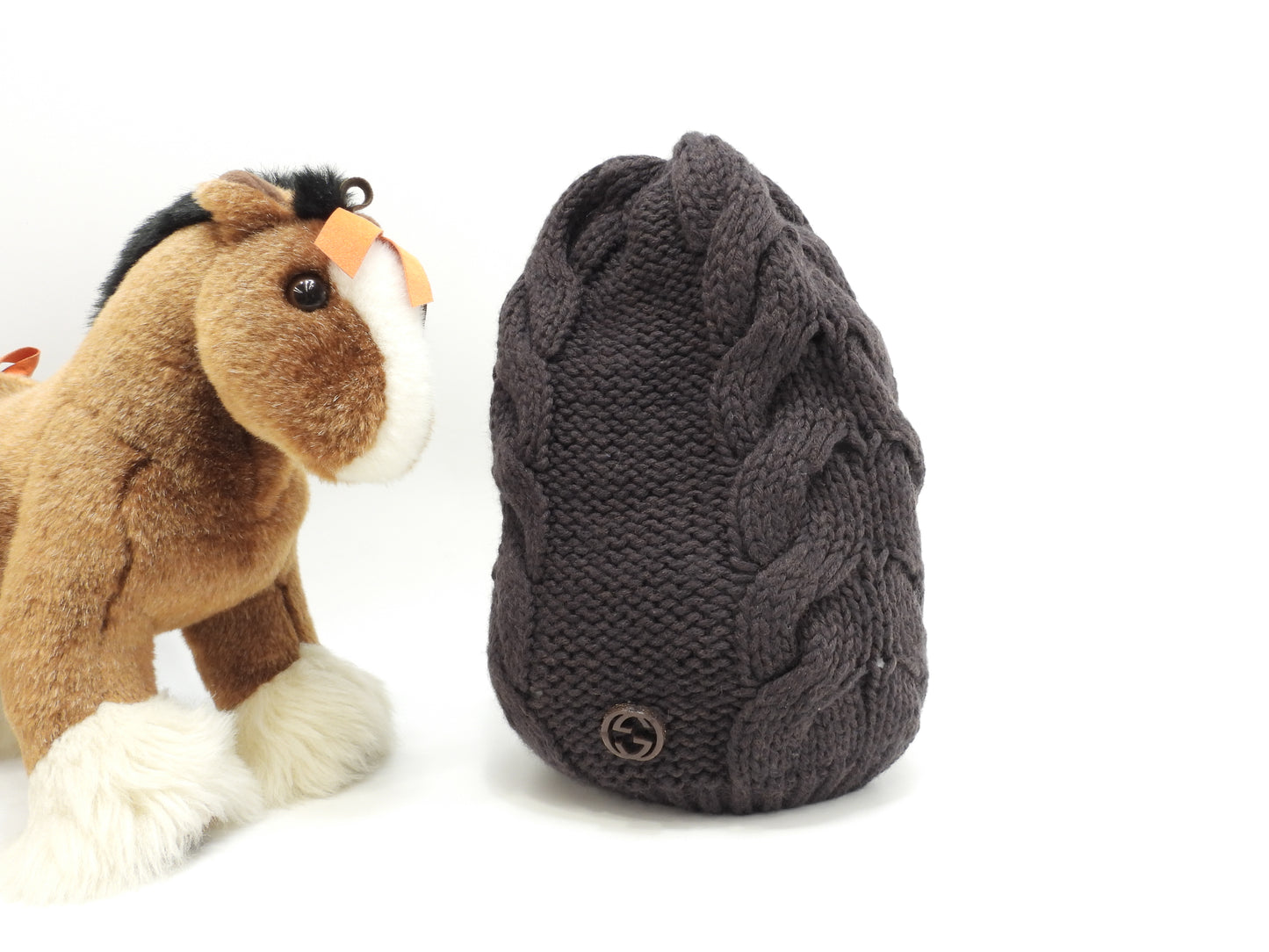 グッチ ニット帽 ウール茶 ヘッドウォーマー 帽子 ニットキャップ 美品@ 1