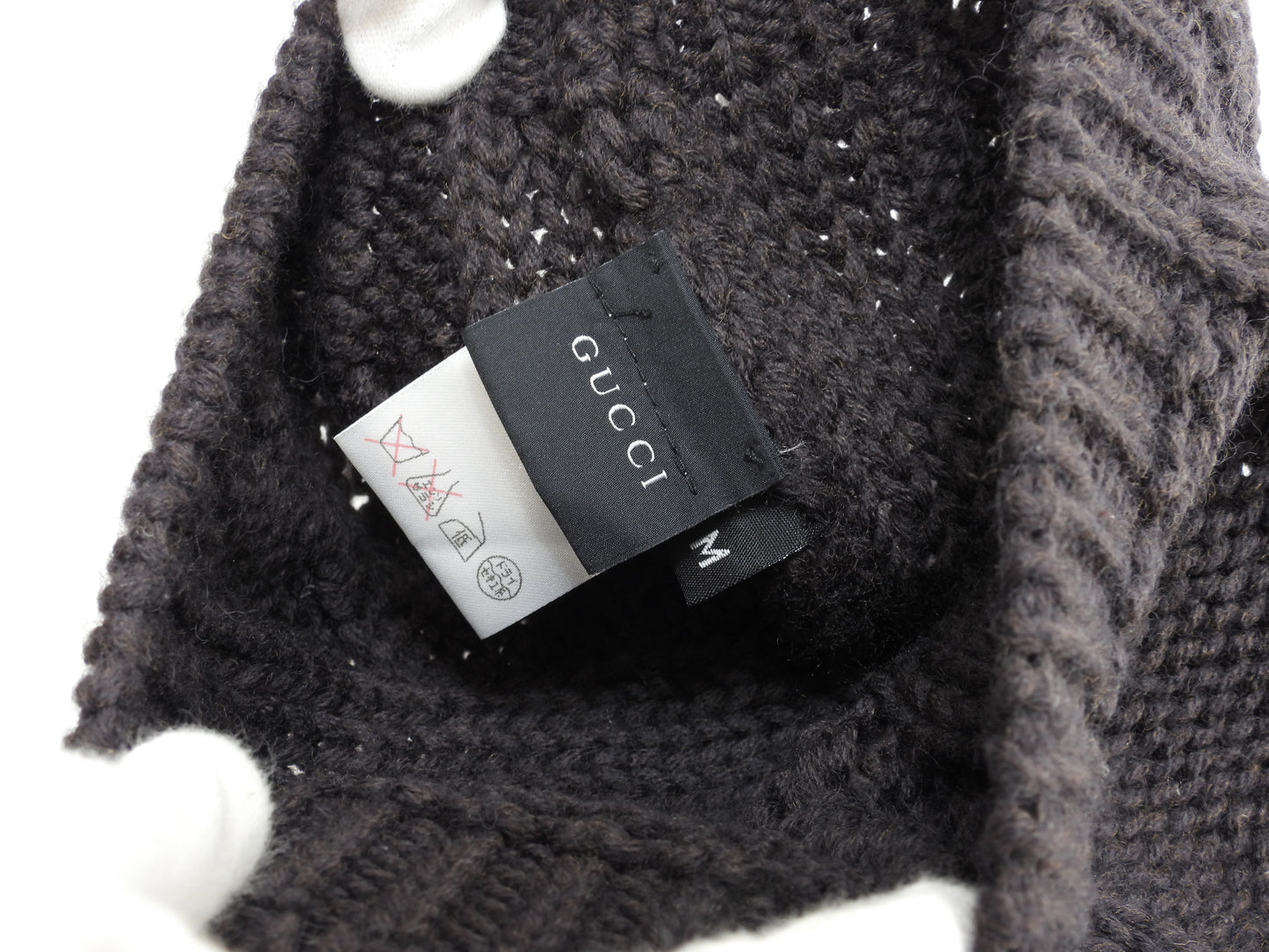 グッチ ニット帽 ウール茶 ヘッドウォーマー 帽子 ニットキャップ 美品@ 1