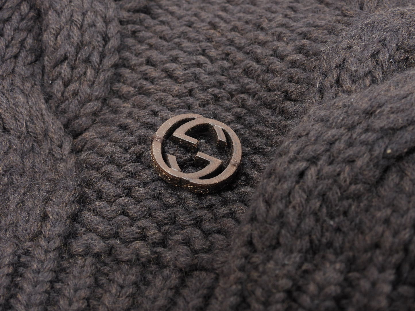 グッチ ニット帽 ウール茶 ヘッドウォーマー 帽子 ニットキャップ 美品@ 1