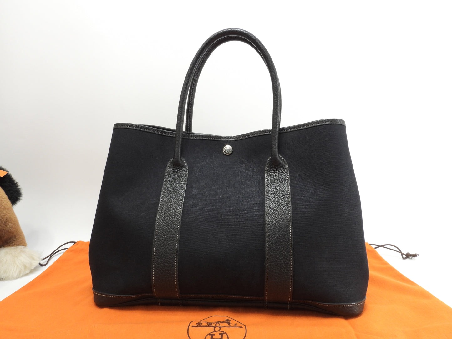 エルメス ガーデンパーティPM コットン/レザー 黒 トートバッグ ハンドバッグ 美品@□J 14