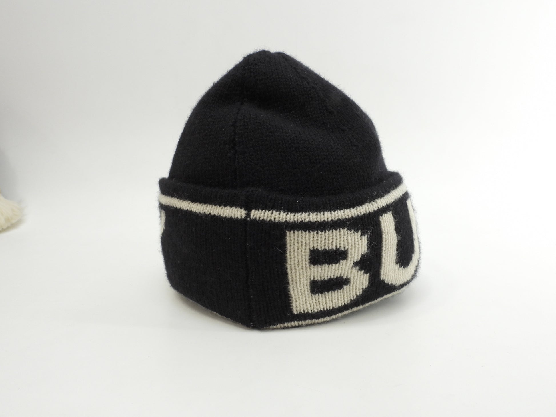 バーバリー ニット帽 カシミア100% 黒白 ヘッドウォーマー 帽子 美品 