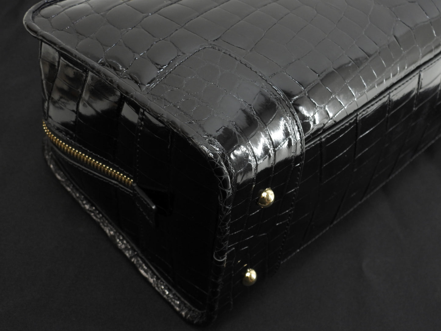 ロエベ アマソナ28 クロコダイル 黒 ハンドバッグ ゴールド金具 美品@111160