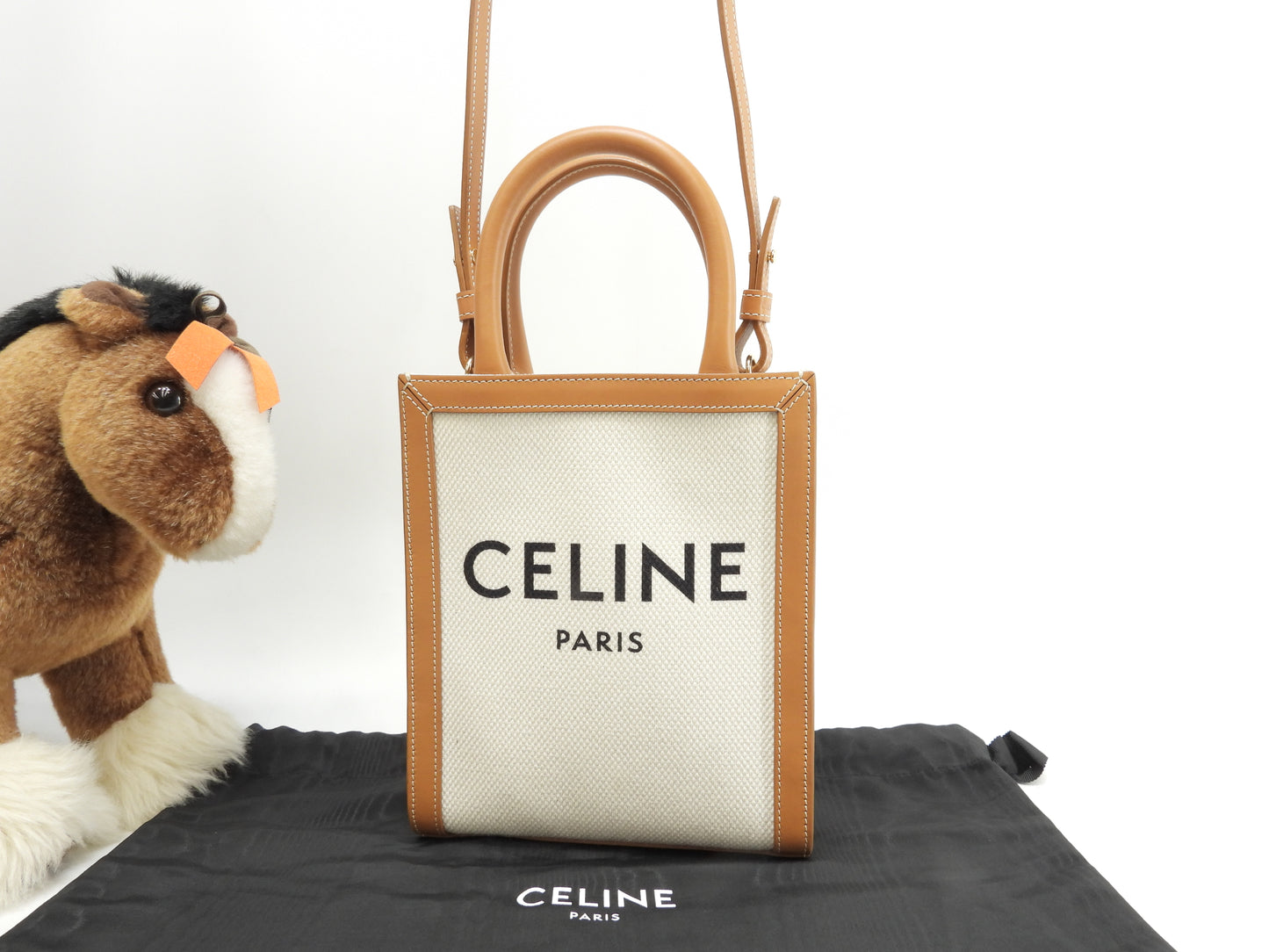 セリーヌ ミニヴァーティカルカバ デニム白 レザー茶 ポシェット ミニトートバッグ 美品@ 1