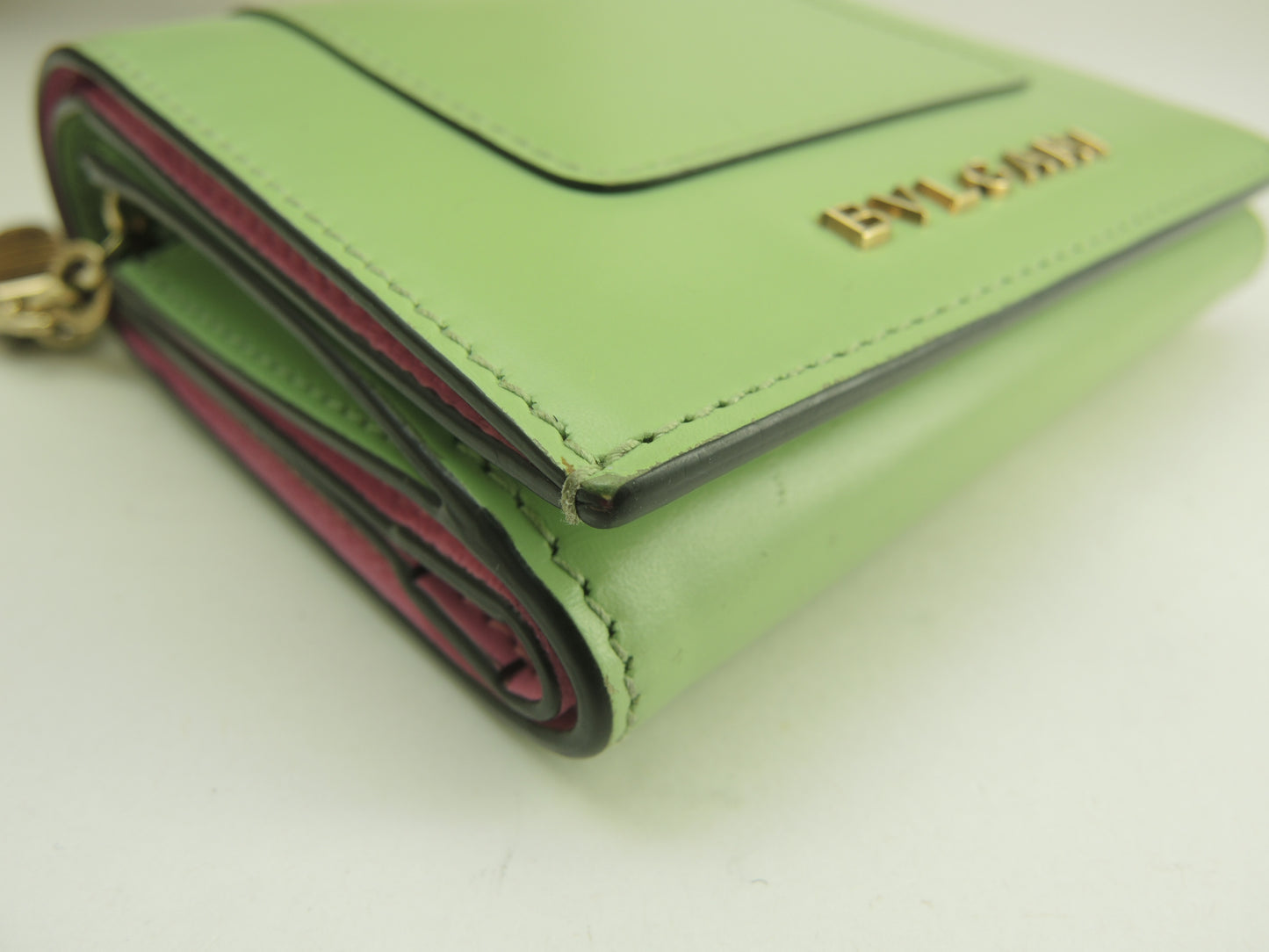 ブルガリ 三折財布 セルペンティ レザー薄緑 ミニ財布 美品@ 18