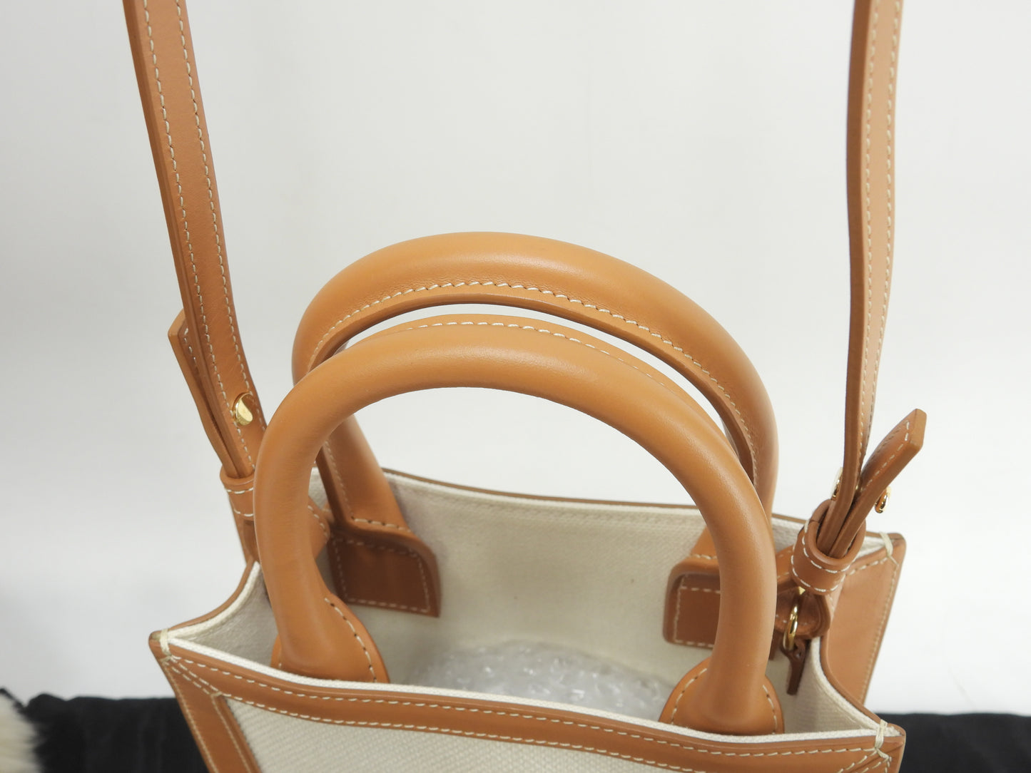 セリーヌ ミニヴァーティカルカバ デニム白 レザー茶 ポシェット ミニトートバッグ 美品@ 1