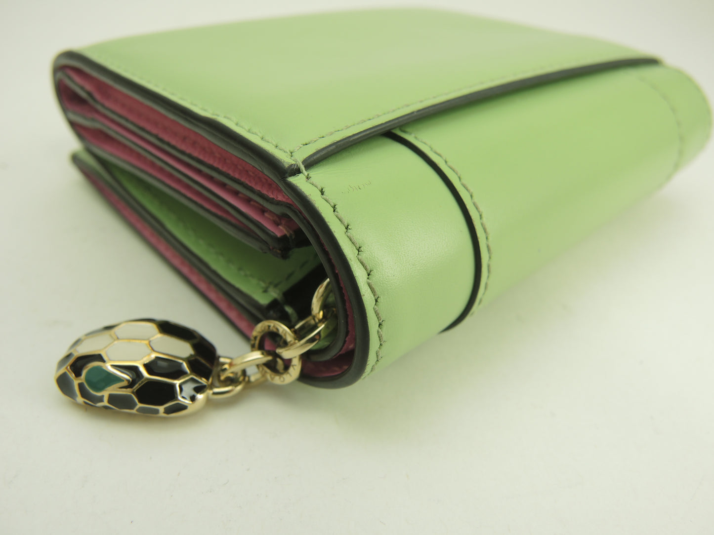 ブルガリ 三折財布 セルペンティ レザー薄緑 ミニ財布 美品@ 18