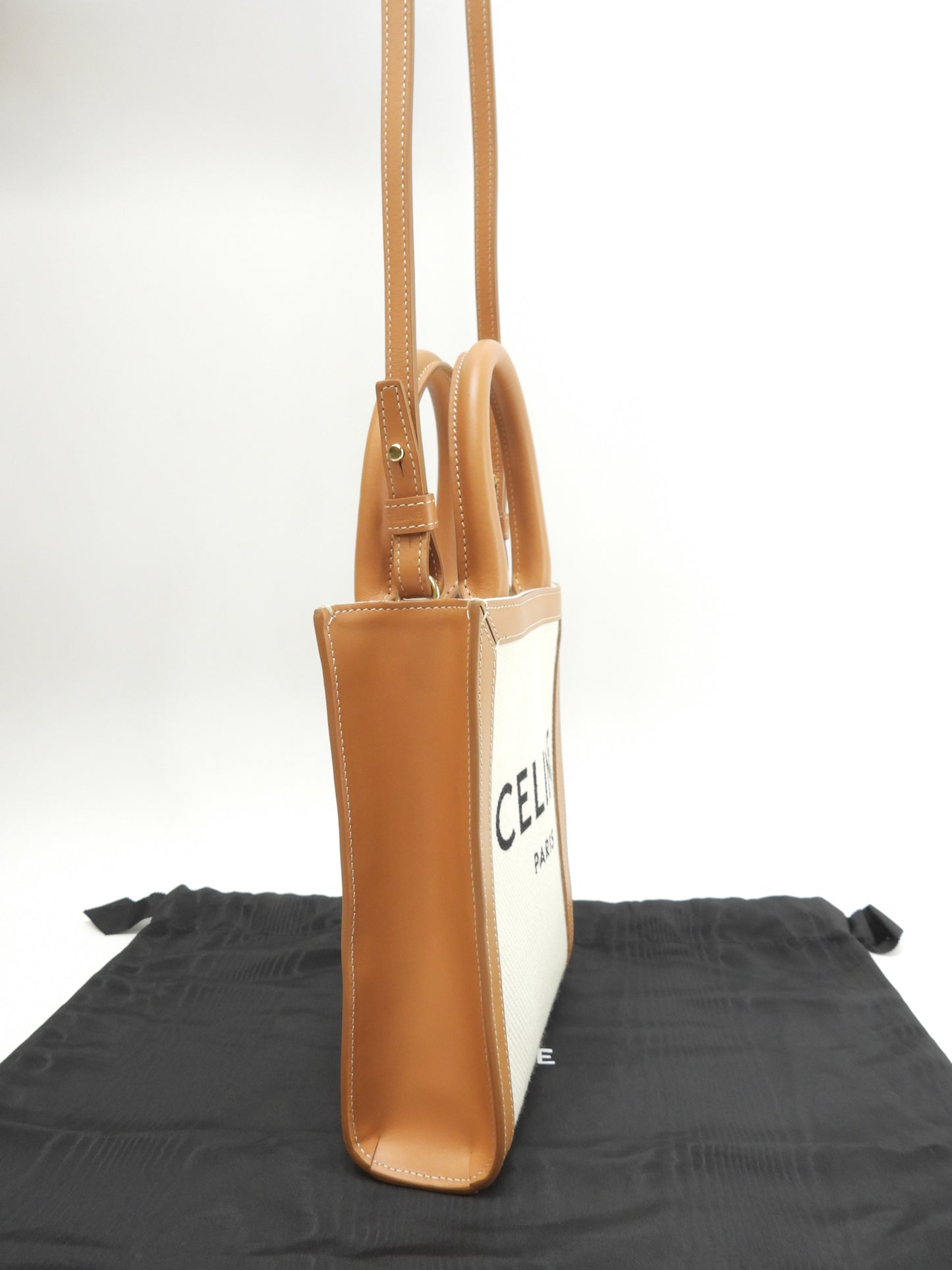 セリーヌ ミニヴァーティカルカバ デニム白 レザー茶 ポシェット ミニトートバッグ 美品@ 1