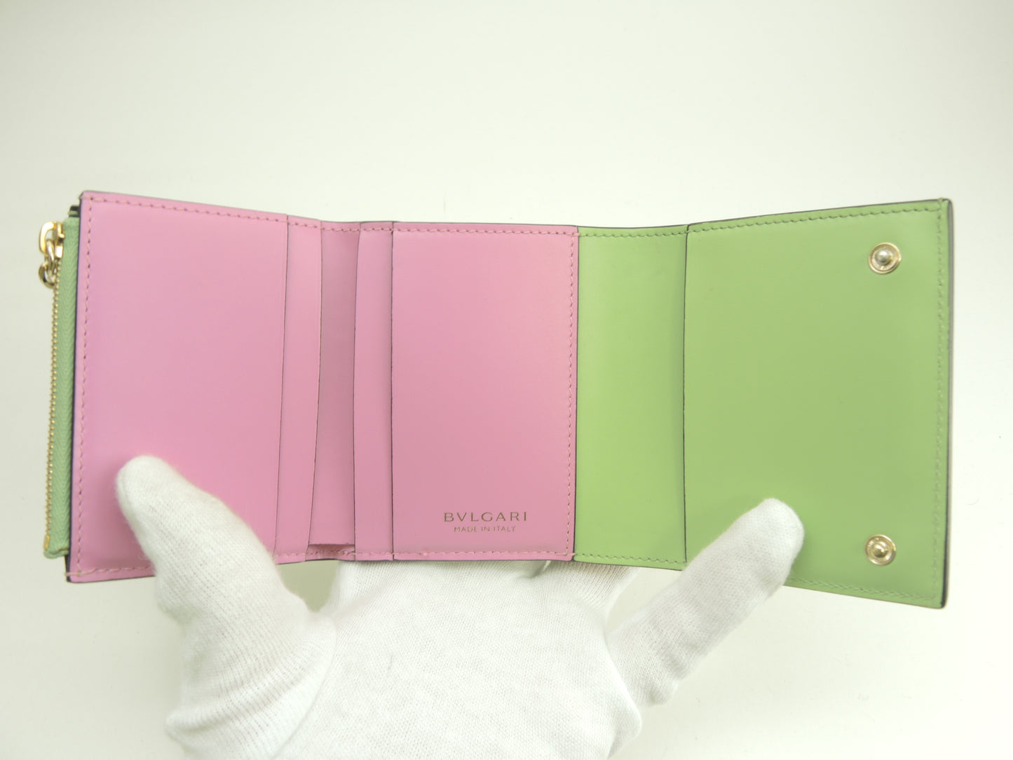 ブルガリ 三折財布 セルペンティ レザー薄緑 ミニ財布 美品@ 18