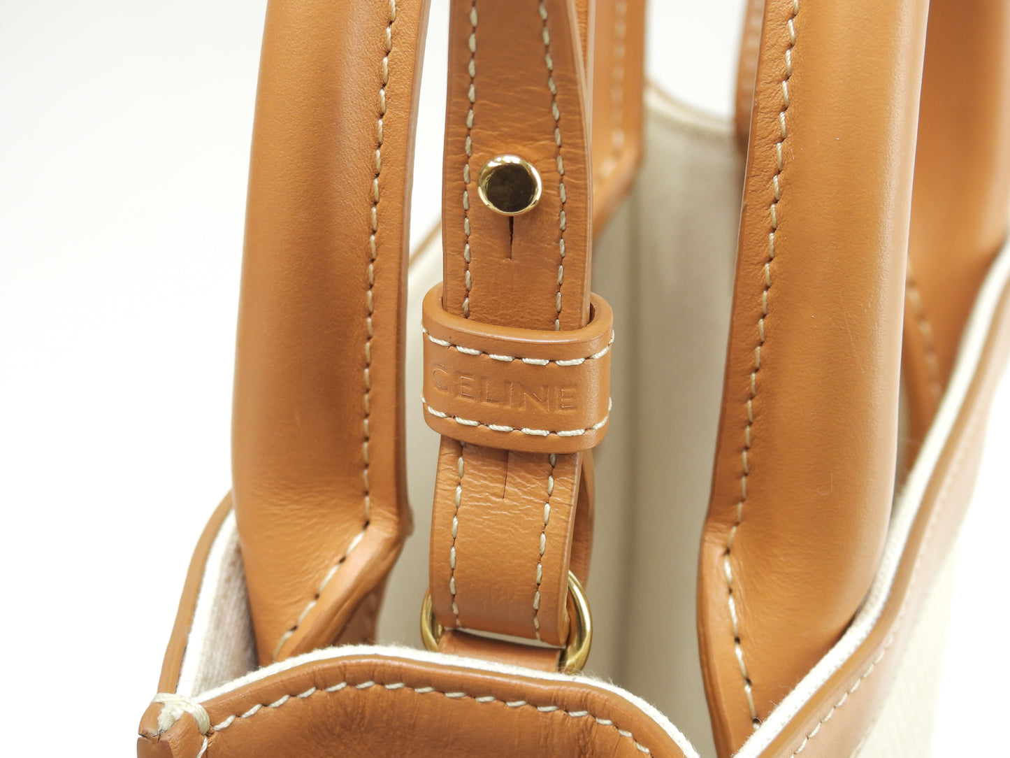 セリーヌ ミニヴァーティカルカバ デニム白 レザー茶 ポシェット ミニトートバッグ 美品@ 1