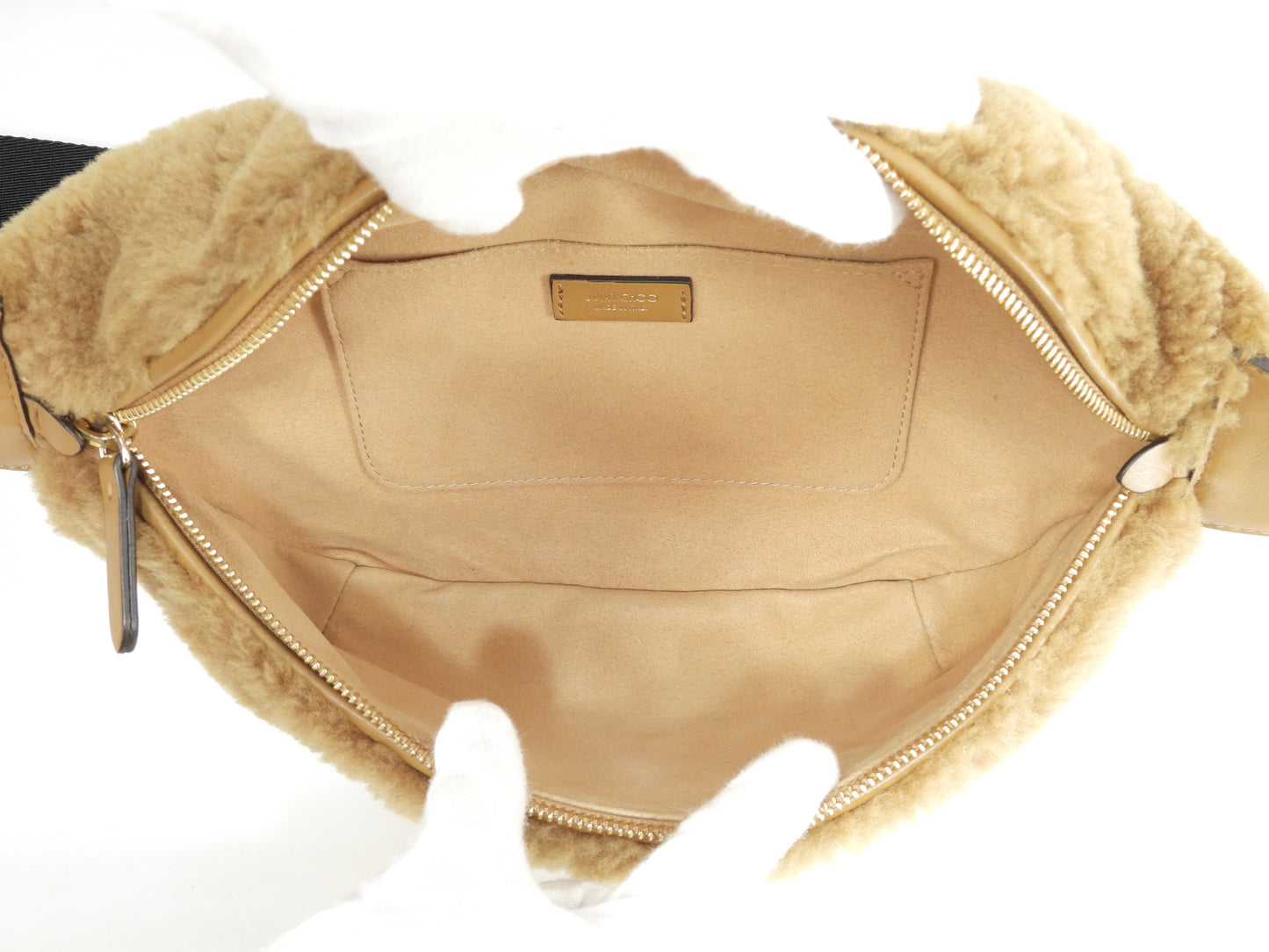 ジミーチュウ ボディバッグ ムートン 茶 バムバッグ 美品@VZ8SCH