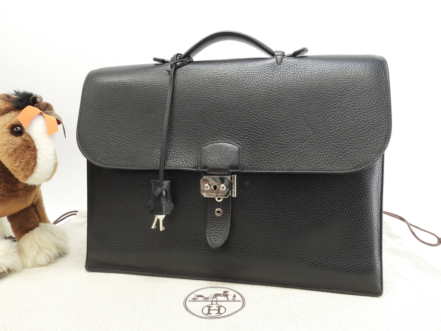 エルメス サックアデペッシュ38 フィヨルドレザー黒 シルバー金具 ブリーフケース 書類かばん@□I