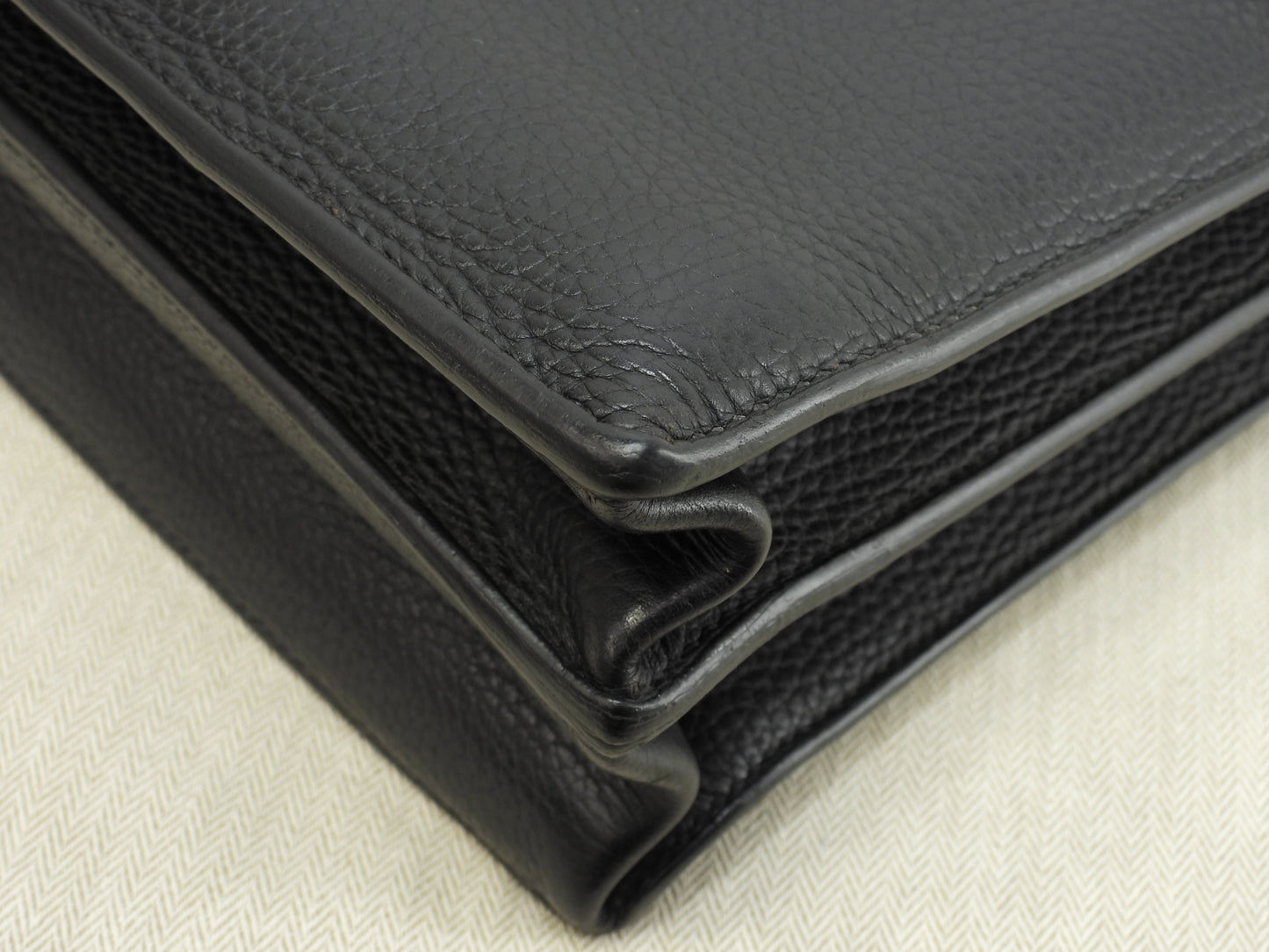 エルメス サックアデペッシュ38 フィヨルドレザー黒 シルバー金具 ブリーフケース 書類かばん@□I