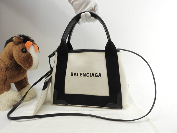 BALENCIAGA バレンシアガ カバス バッグ ポーチ付 キャンバス 白×黒