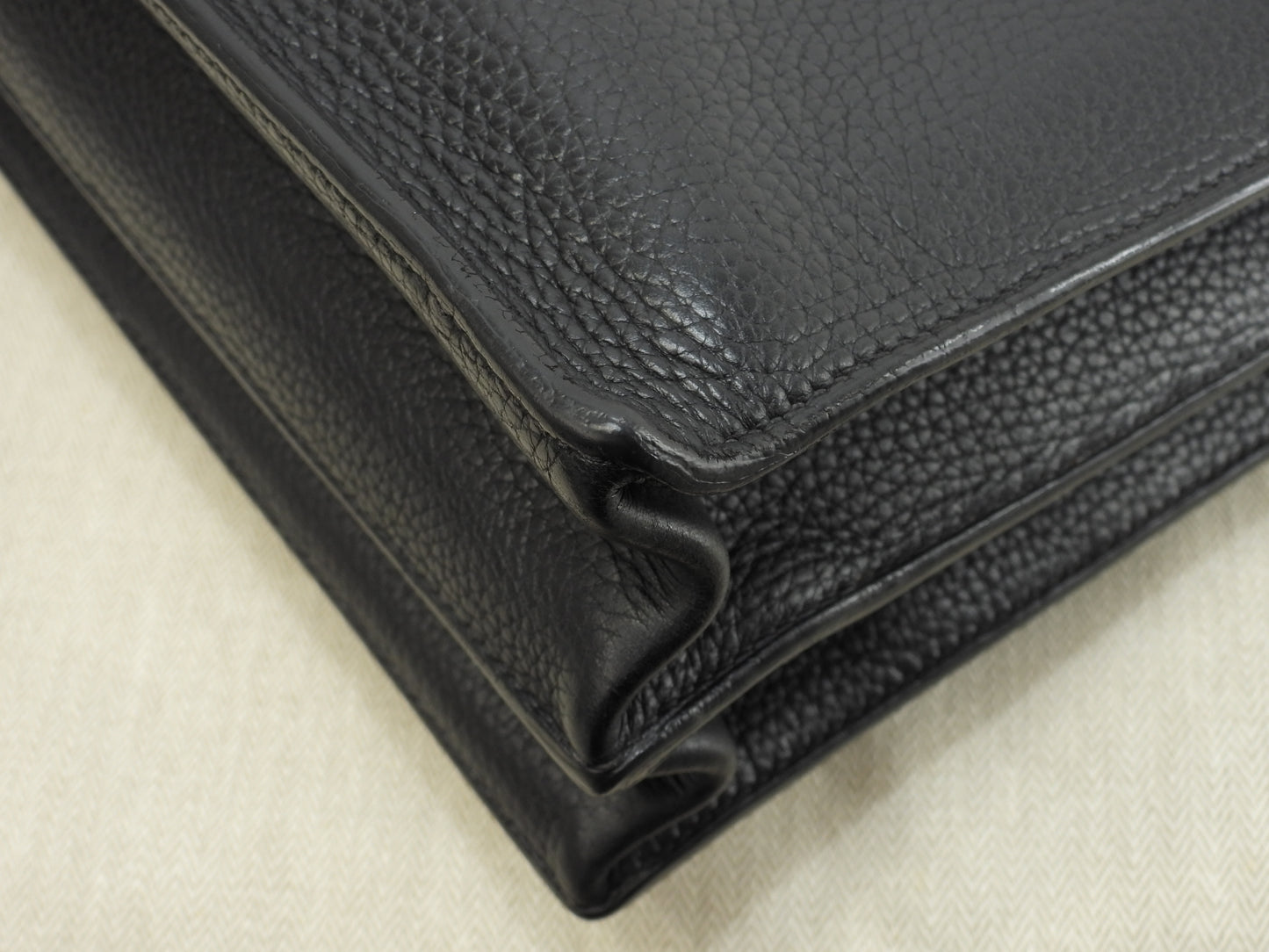 エルメス サックアデペッシュ38 フィヨルドレザー黒 シルバー金具 ブリーフケース 書類かばん@□I