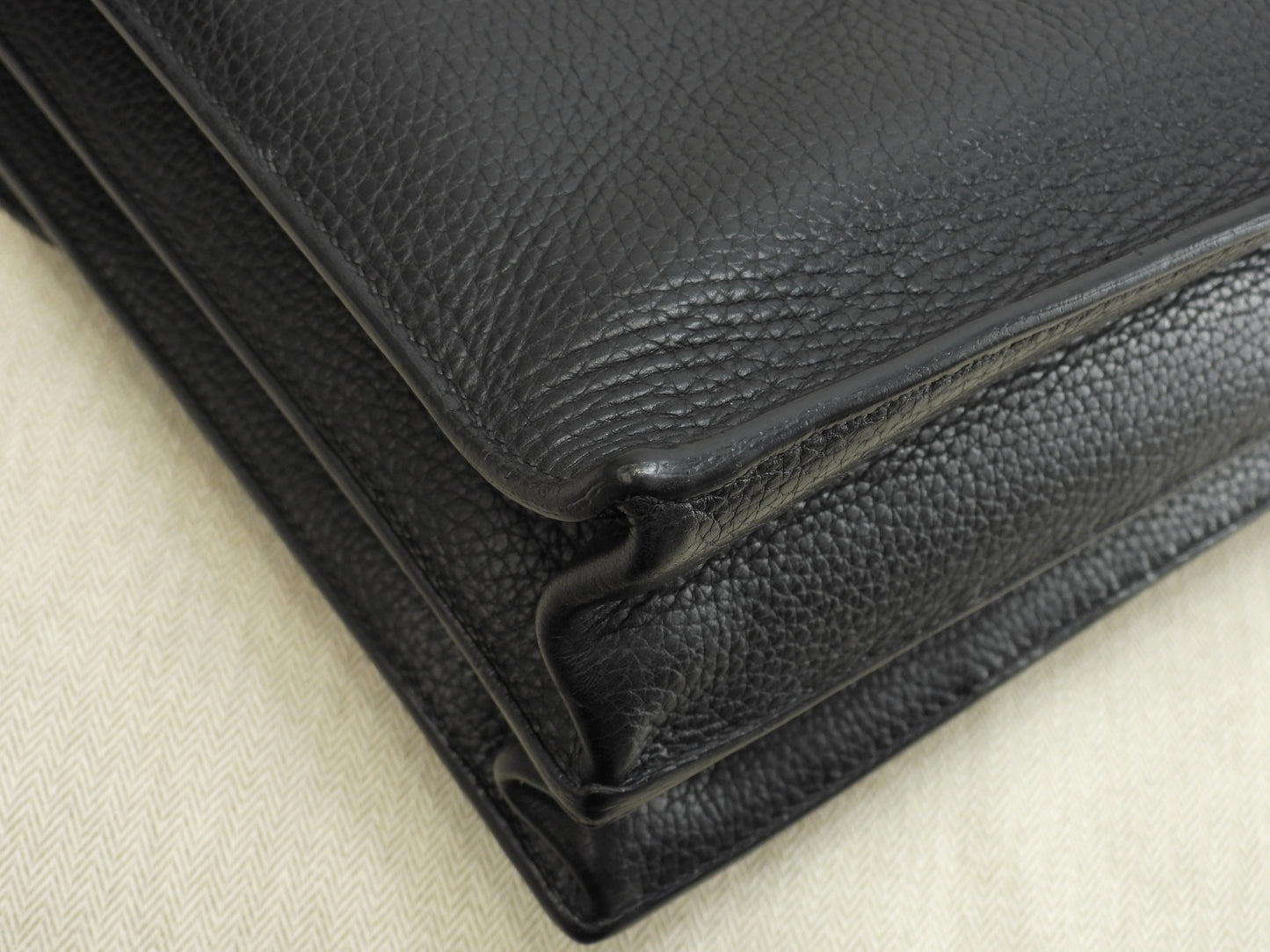 エルメス サックアデペッシュ38 フィヨルドレザー黒 シルバー金具 ブリーフケース 書類かばん@□I