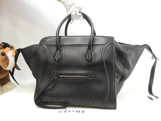 セリーヌ ラゲージファントム レザー 黒 ハンドバッグ トートバッグ 美品@U-CU-1121 2