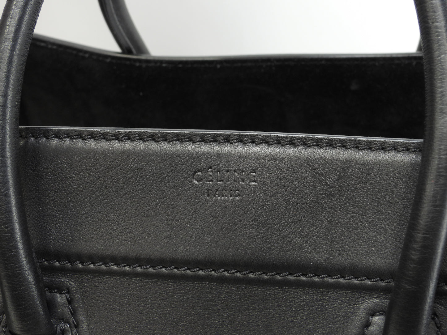 セリーヌ ラゲージファントム レザー 黒 ハンドバッグ トートバッグ 美品@U-CU-1121 2