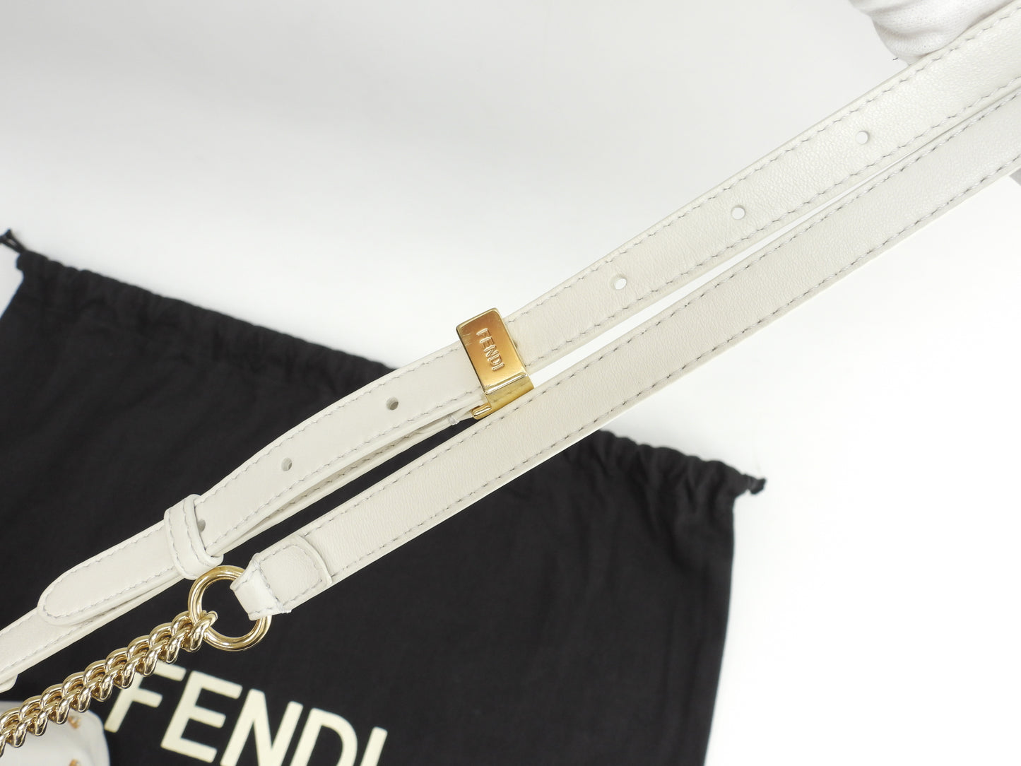 フェンディ ピーカブーミニ ビジュー付 レザー白 ハンドバッグ ポシェット 美品@ 8