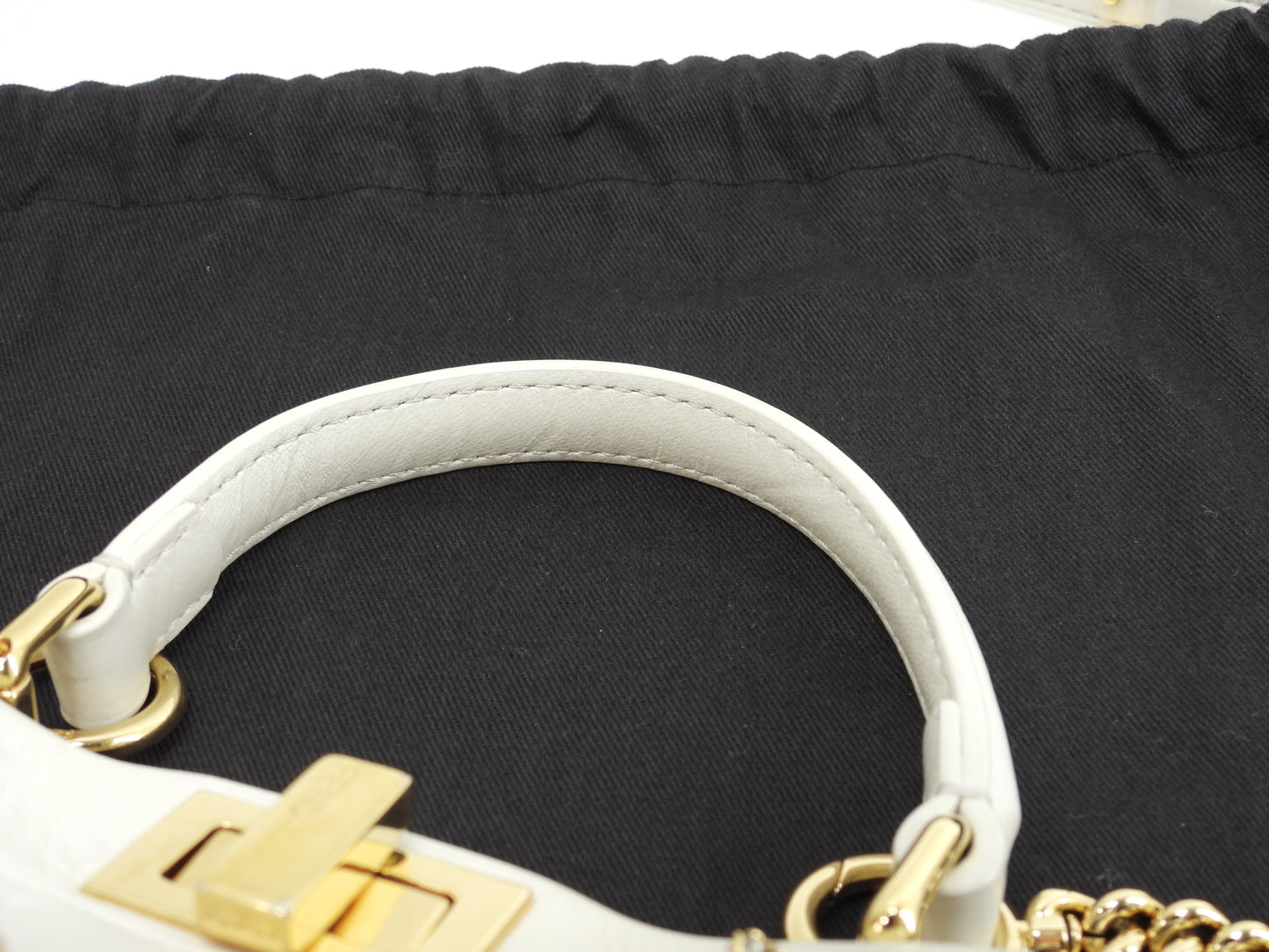 フェンディ ピーカブーミニ ビジュー付 レザー白 ハンドバッグ ポシェット 美品@ 8