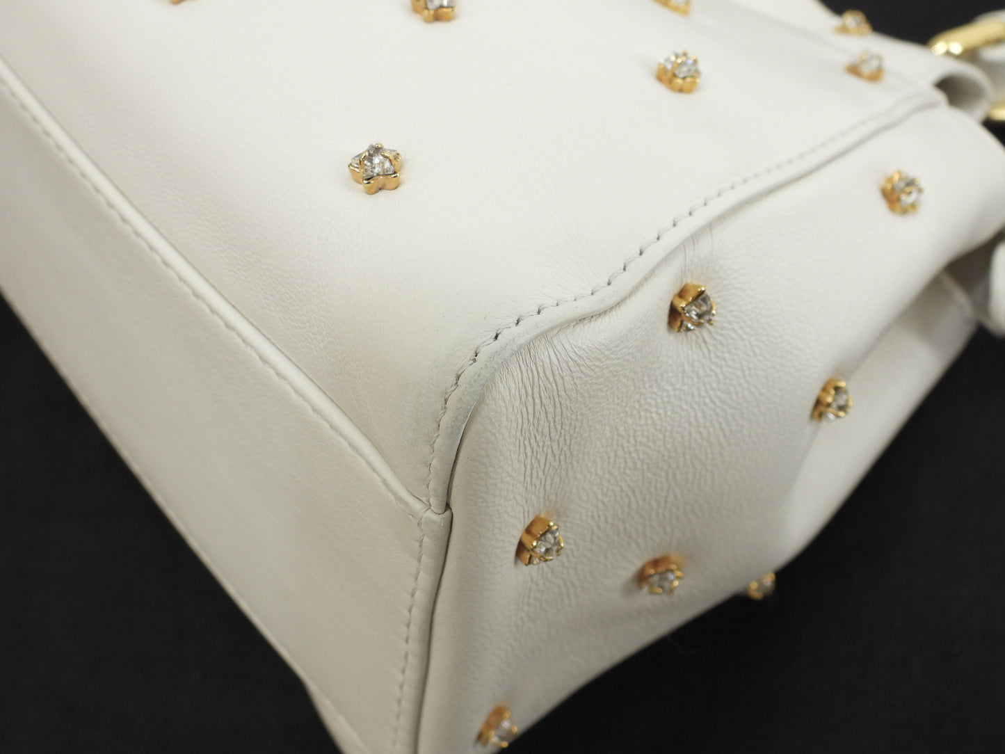 フェンディ ピーカブーミニ ビジュー付 レザー白 ハンドバッグ ポシェット 美品@ 8