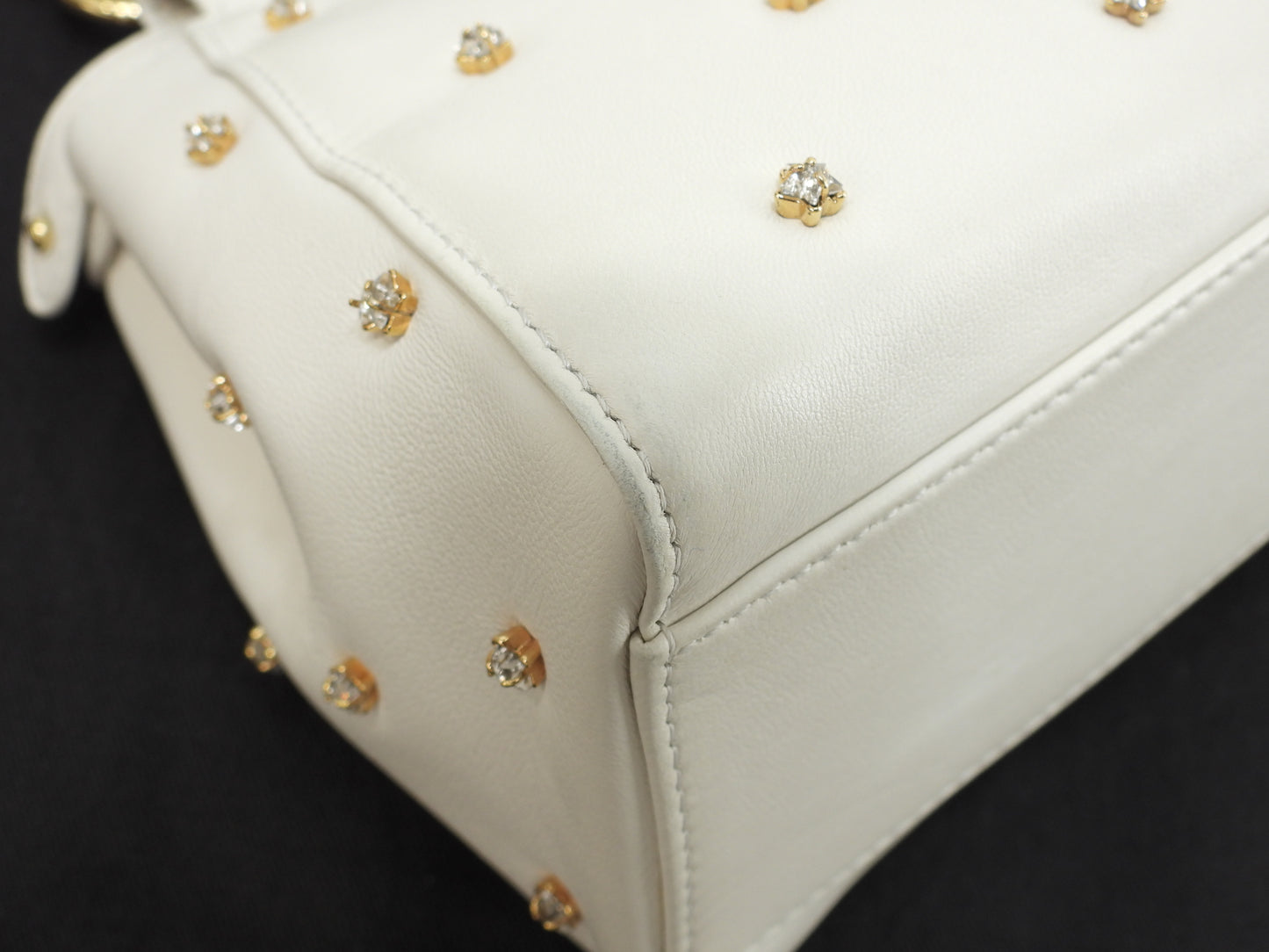 フェンディ ピーカブーミニ ビジュー付 レザー白 ハンドバッグ ポシェット 美品@ 8