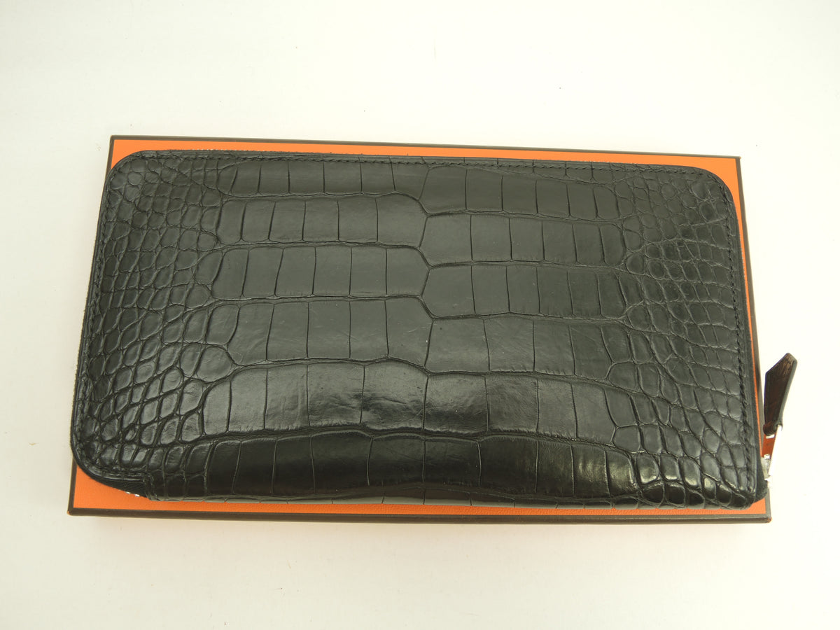 エルメス アザップロング クラシック アリゲーター黒 ロングウォレット 極美品@Z