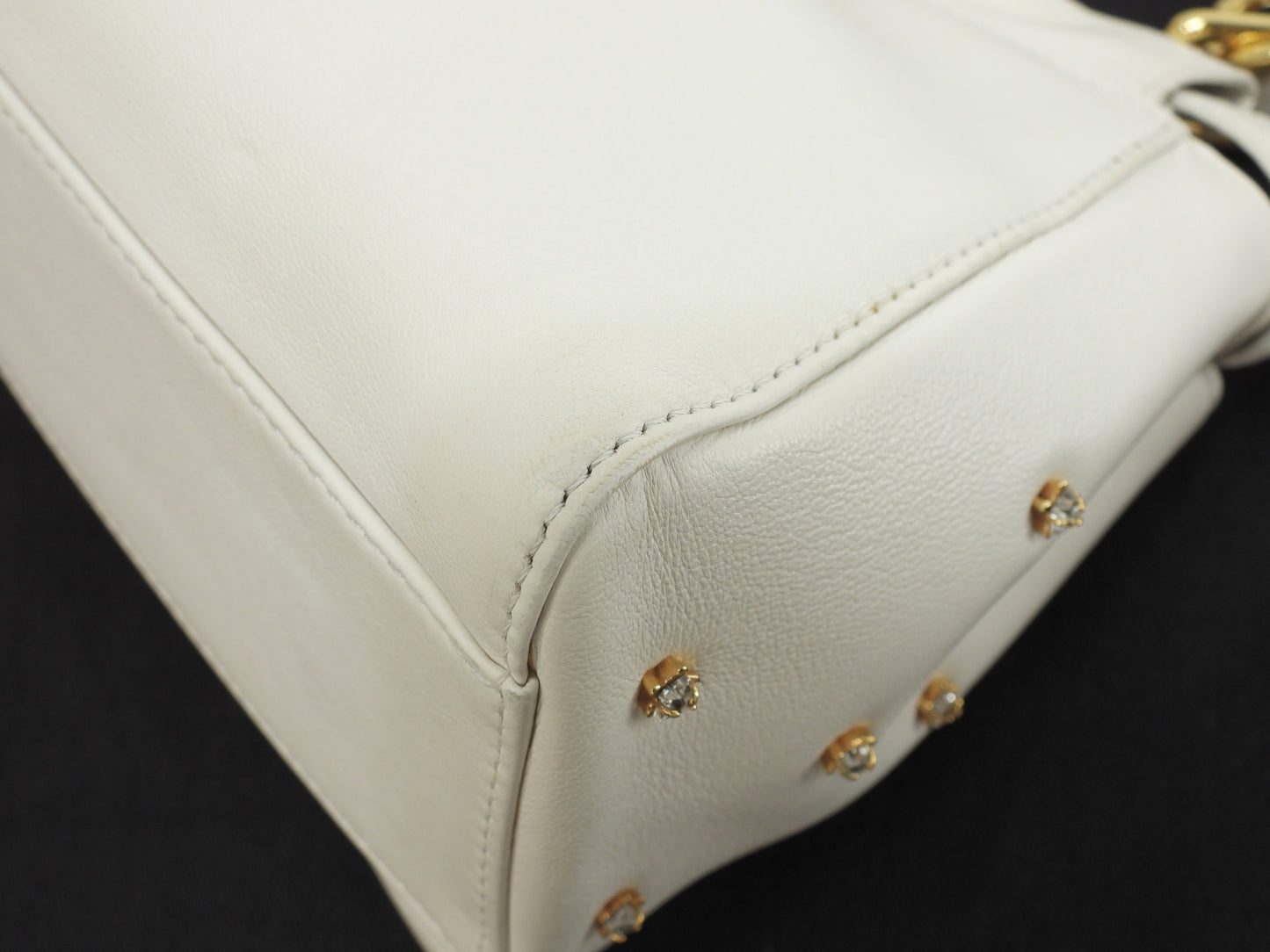 フェンディ ピーカブーミニ ビジュー付 レザー白 ハンドバッグ ポシェット 美品@ 8