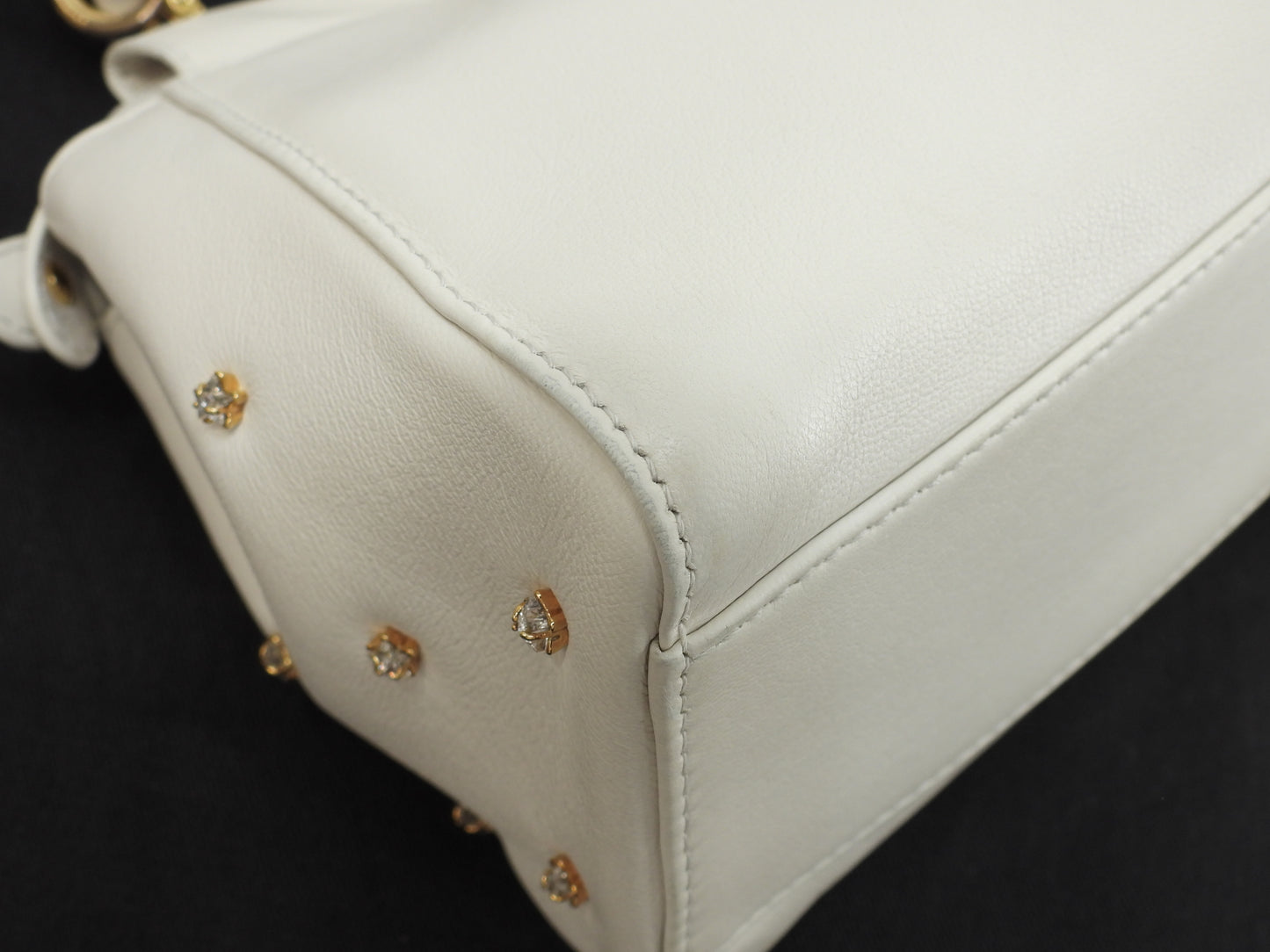 フェンディ ピーカブーミニ ビジュー付 レザー白 ハンドバッグ ポシェット 美品@ 8