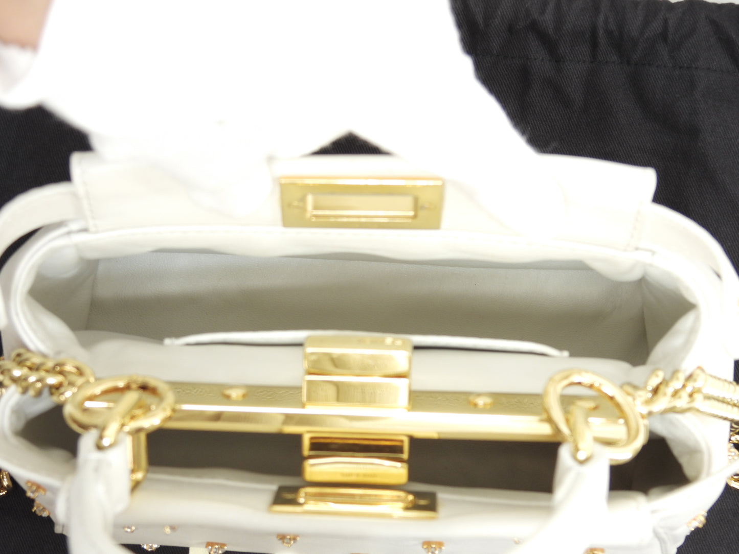 フェンディ ピーカブーミニ ビジュー付 レザー白 ハンドバッグ ポシェット 美品@ 8