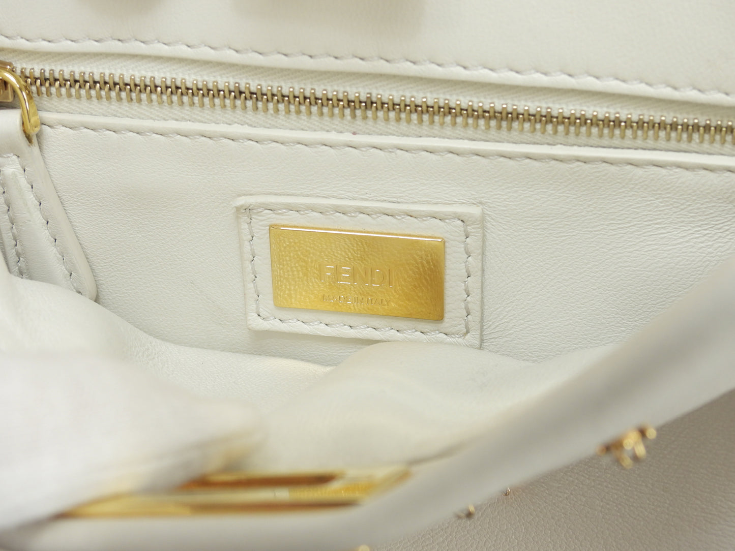 フェンディ ピーカブーミニ ビジュー付 レザー白 ハンドバッグ ポシェット 美品@ 8